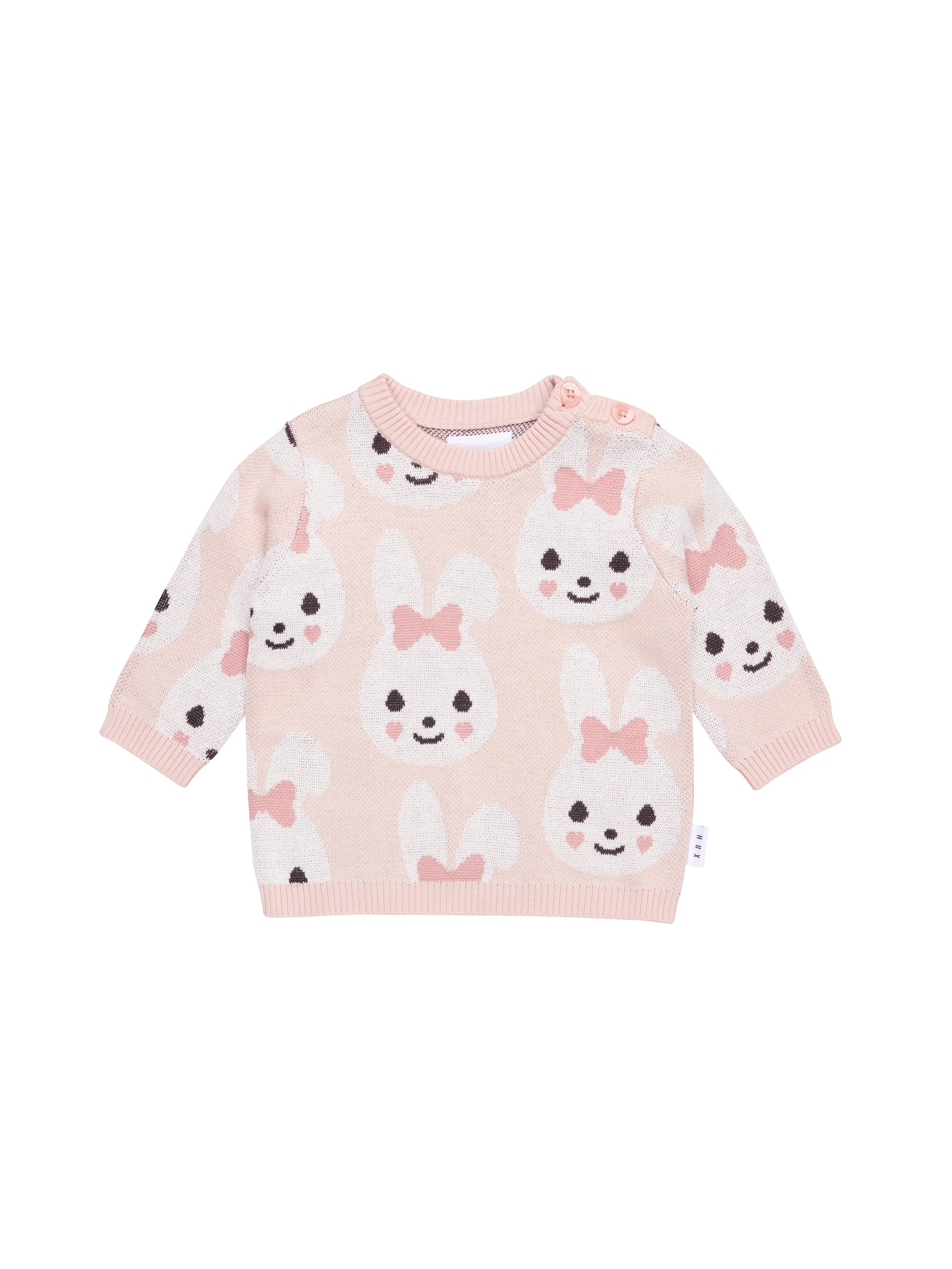 Huxbaby Rose Bunny Knit Jumper for Baby Girls - Soft Cotton Sweater with Cute Bunny Design - Perfect for Photoshoots, Birthday Gifts & Winter Outfits