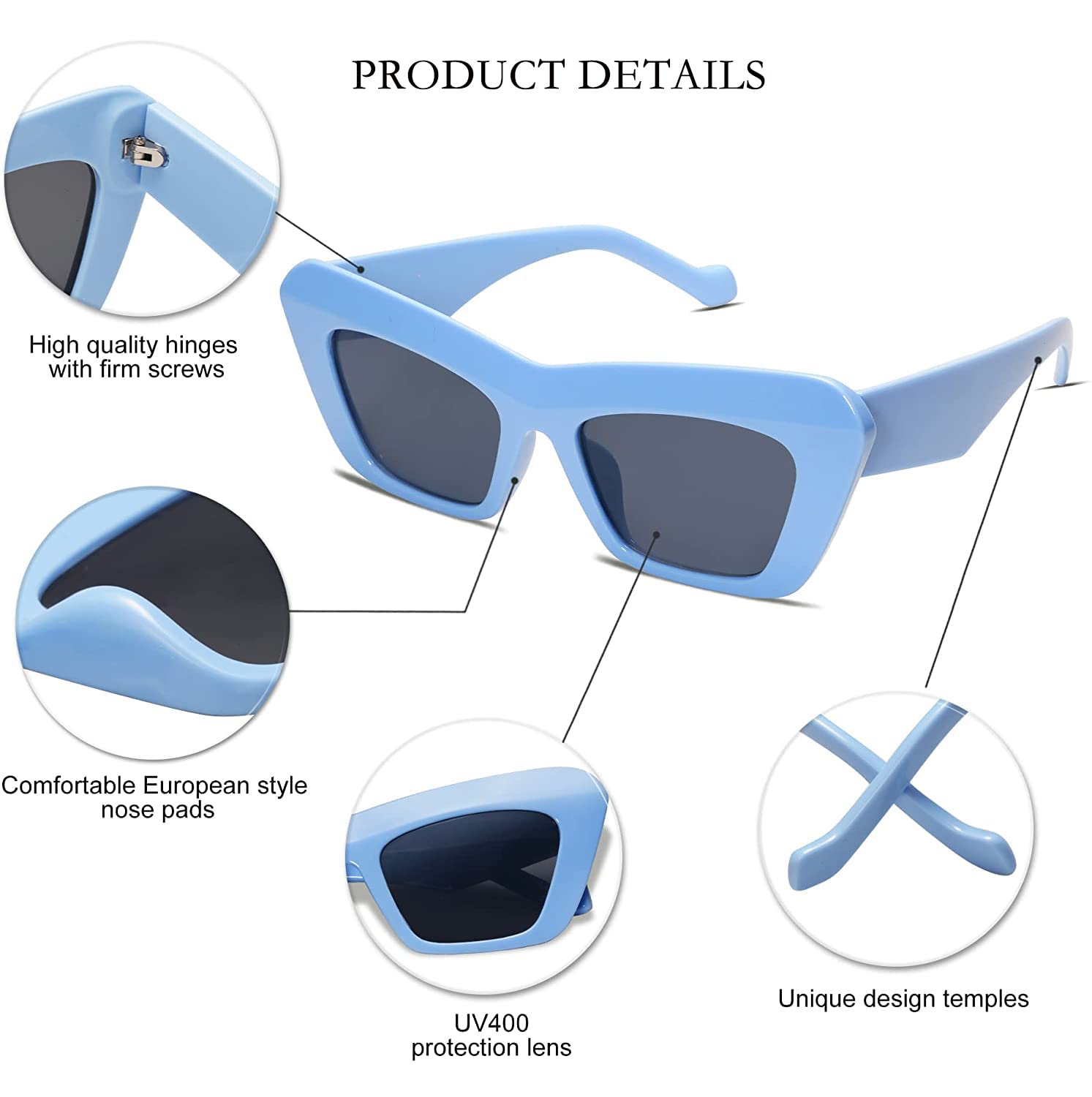 SDINM Cat Eye Sunglasses for Women - Retro Trendy Cateye Sun Glasses UV Protection - Perfect for Driving, Beach & Fashion Outfits
