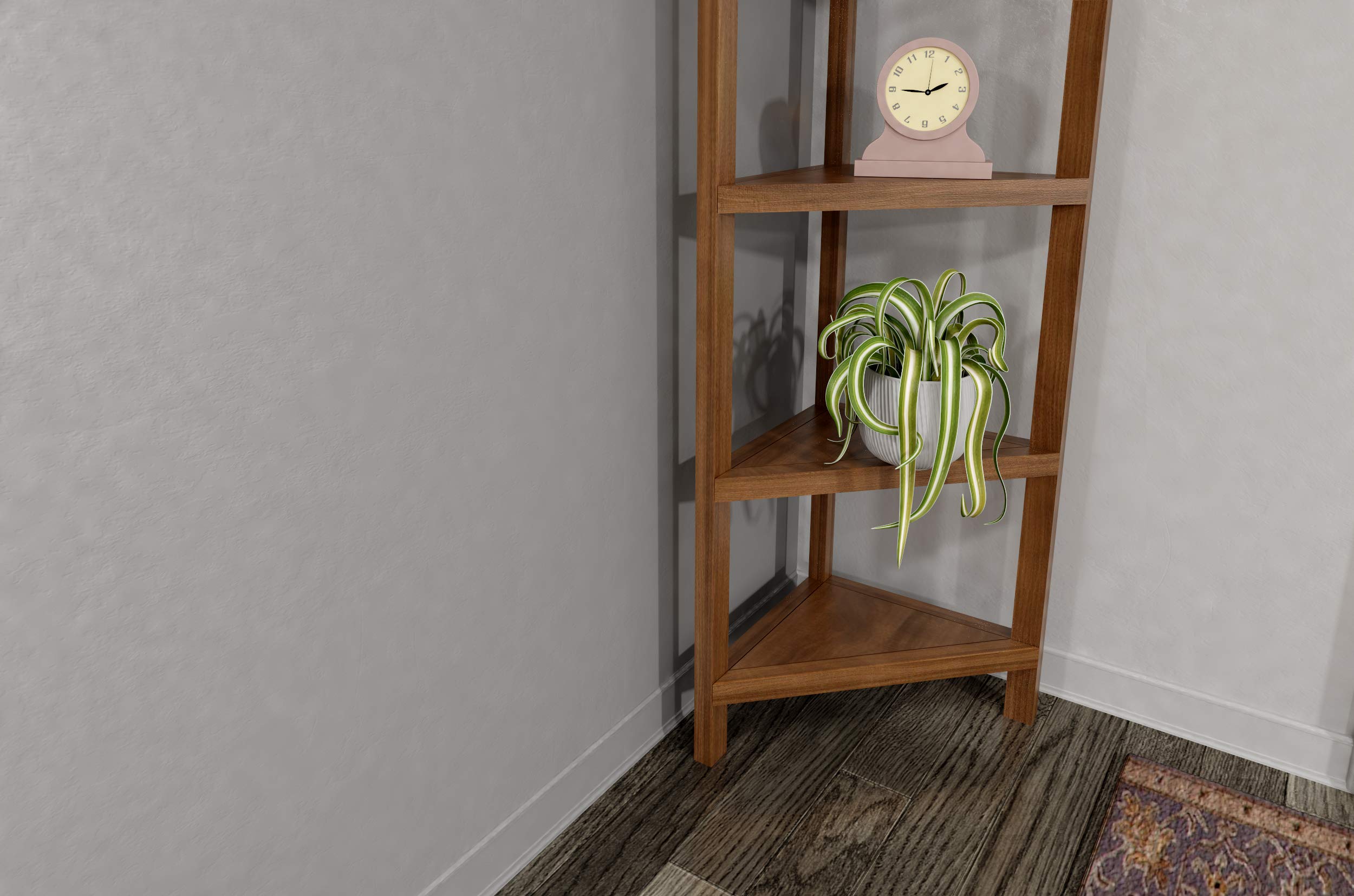 NewRidge Home Walnut Corner Bookcase - Modern Wood Bookshelf for Living Room, Bedroom & Office - Space-Saving Storage Solution for Books & Decor