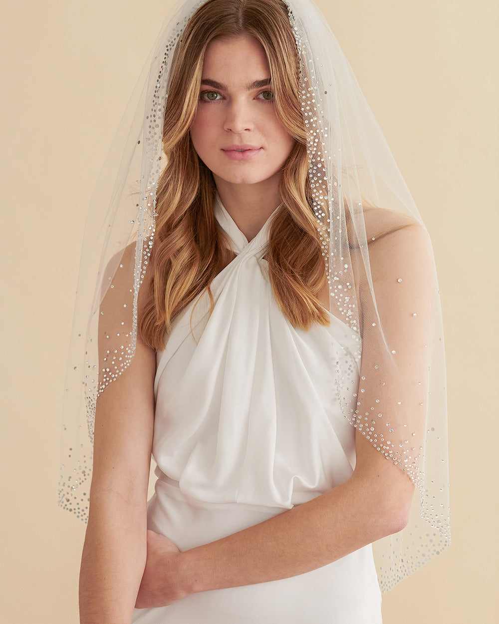 Elegant Starlight Wedding Veil with Beaded Edge - Perfect for Bridal Ceremony, Photoshoot & Formal Events