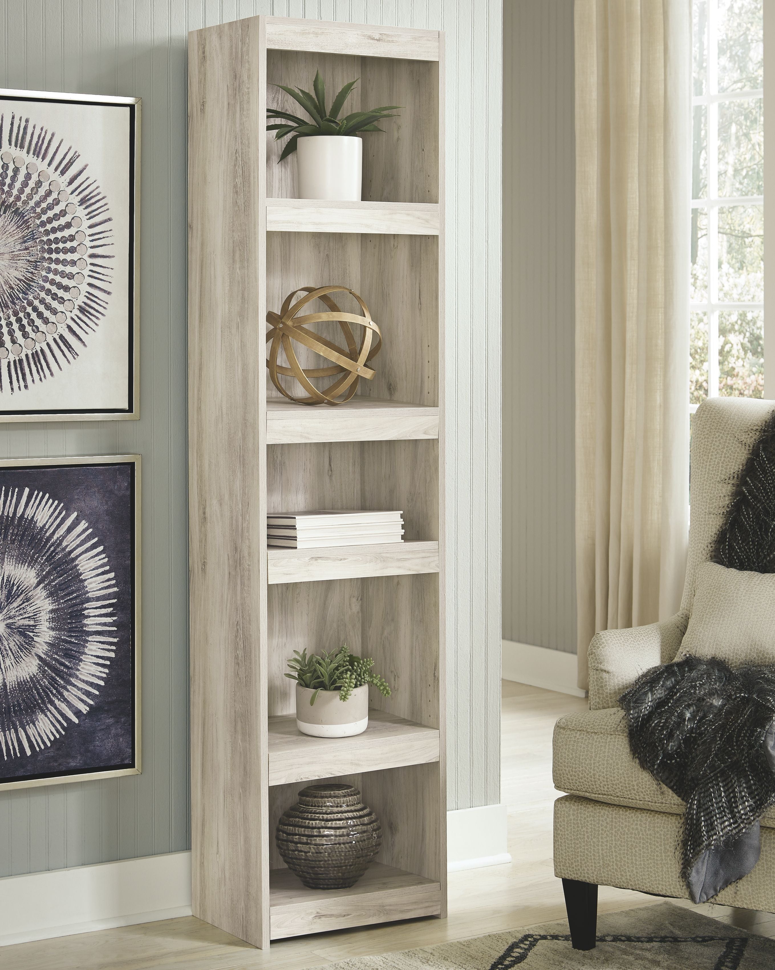 Bellaby Whitewash Pier 4-Tier Shelf - Rustic Wooden Bookshelf for Living Room, Bedroom & Office Storage