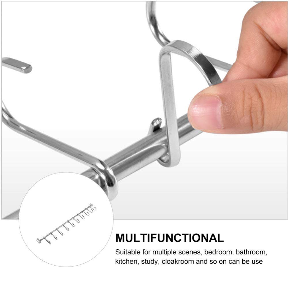 Stainless Steel Wall Hooks for Kitchen & Coat Hanging - Heavy Duty Sliding Hanger Rack for Utensils, Towels & Storage - Perfect for Organizing Small Spaces, Pantry & Entryway