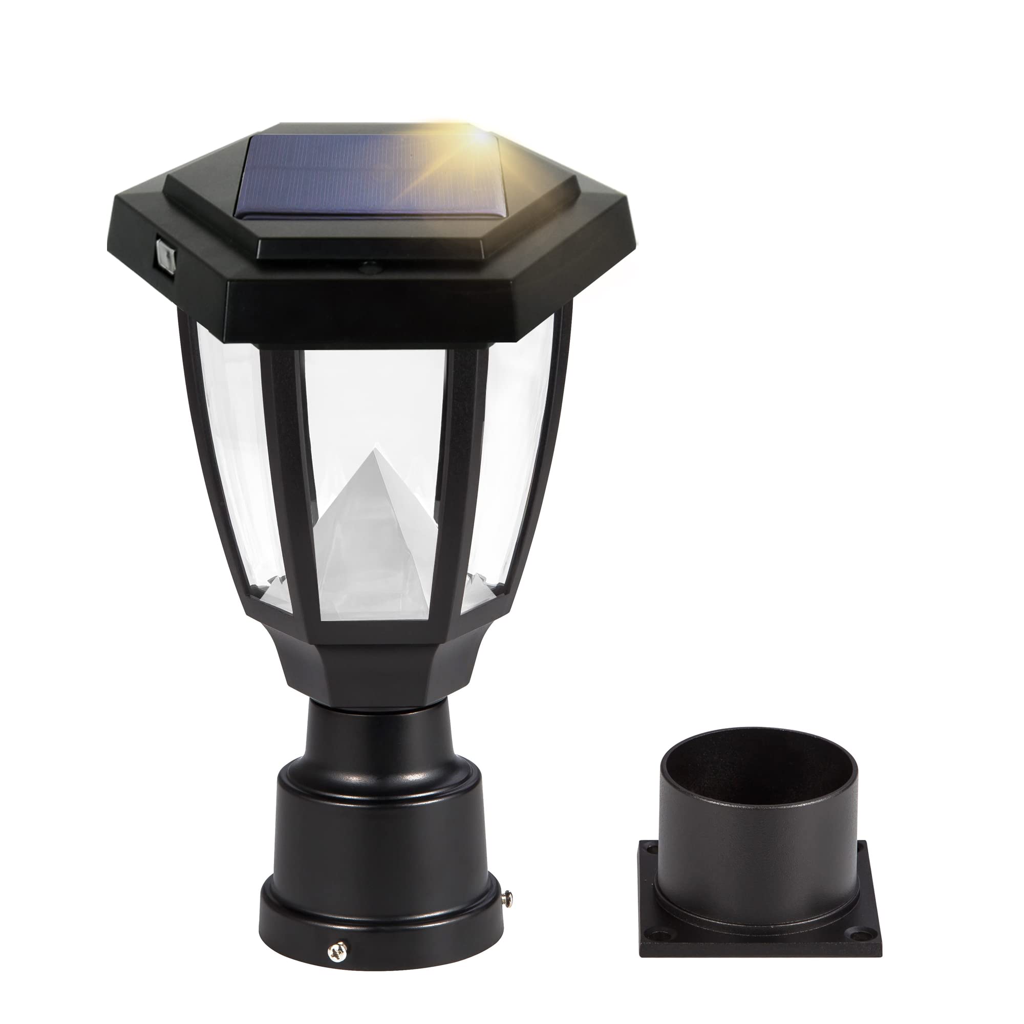 FUDESY Solar Powered Outdoor Lamp Post Light - Waterproof LED Fence Post Light with Pier Mount Base, 3000K Warm White for Garden, Yard, Pathway & Landscape Lighting (Perfect for Driveways, Walkways, and Patio Decor)