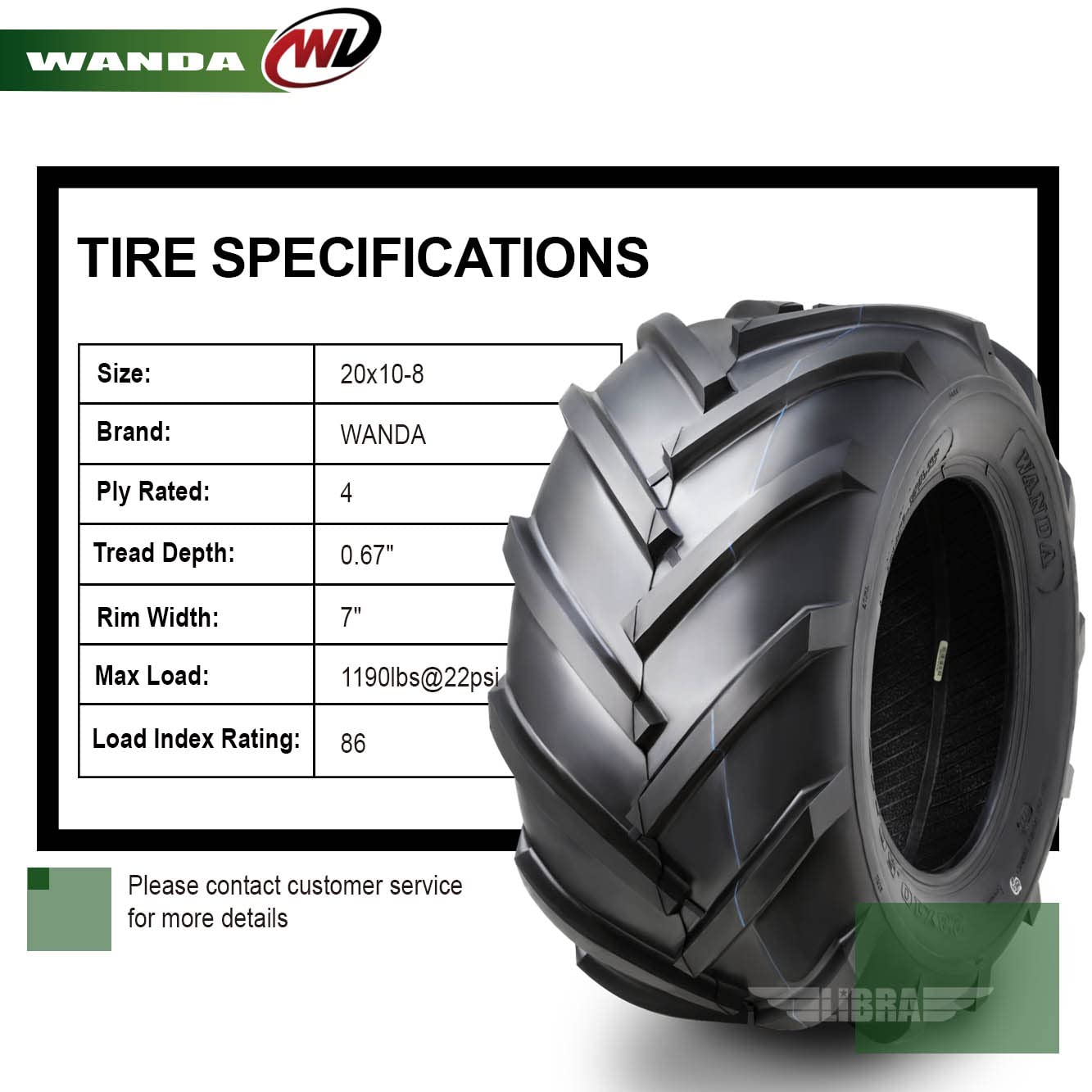 WANDA 20x10-8 Lawn Mower Tires 4 Ply - Set of 2 for Tractors & Farm Equipment - Heavy Duty All-Terrain Tractor Tires 20x10x8 (Model 13071) - Perfect for Lawn Mowing, Agriculture & Farm Use