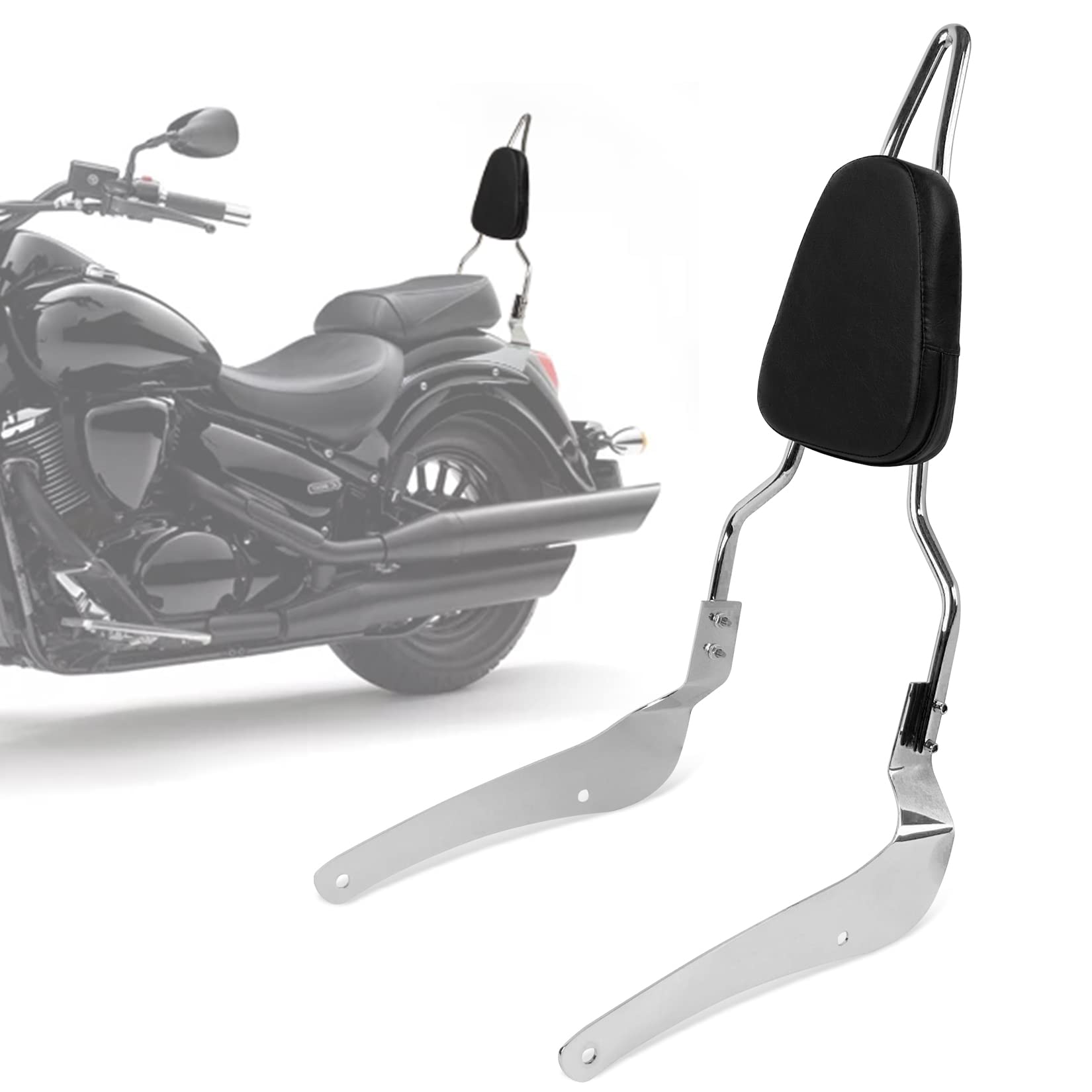 Motorcycle Passenger Backrest Sissy Bar with Luggage Rack & Comfort Pad Kit - Fits Suzuki Boulevard VL400 VL800 M50 C50 - Perfect for Long Rides and Touring Comfort