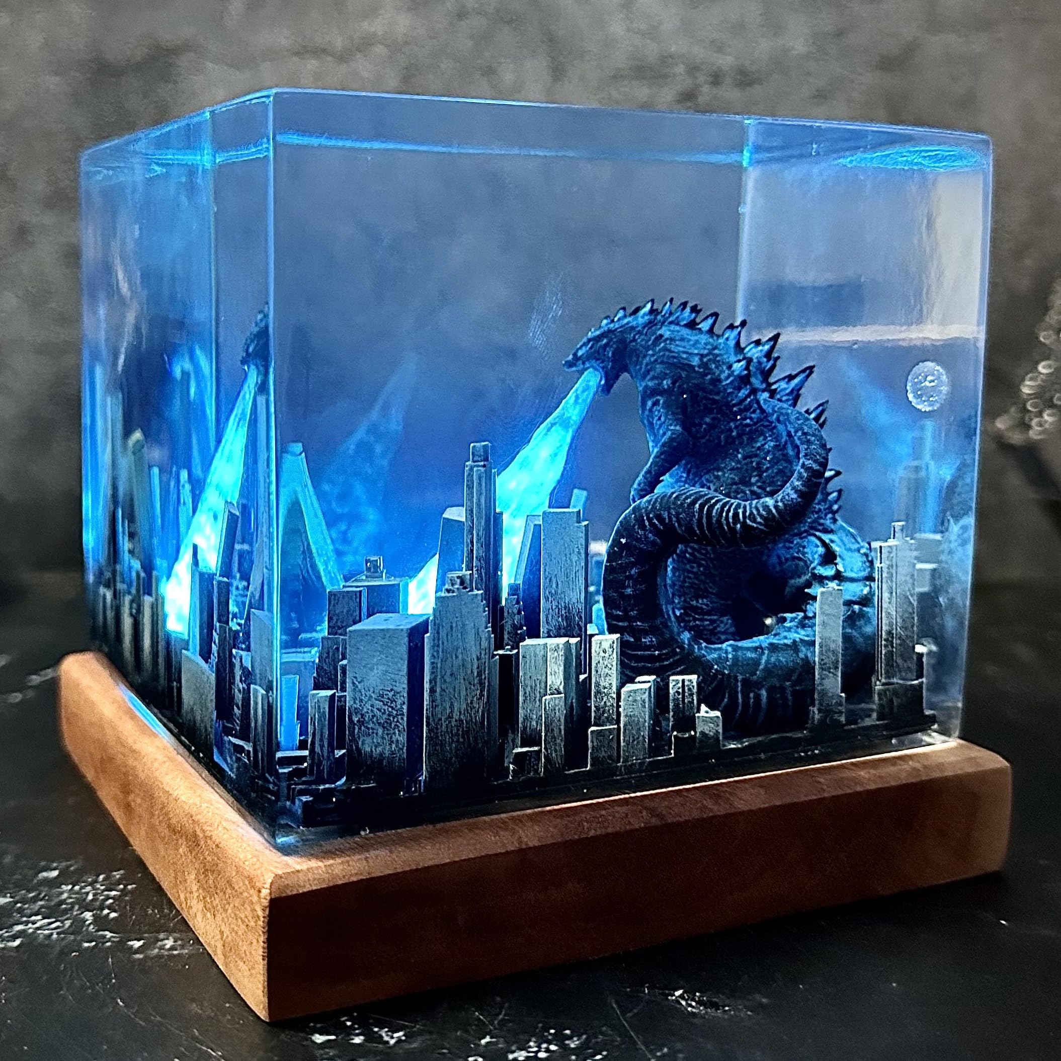 Gozilla Monster Resin Lamp - Handmade Epoxy Resin Night Light with Atomic Breath Diorama, Minimalist Home Decor, Unique Gift for Boys & Kids (Large Size) - Perfect for Bedroom, Game Room & Anime Themed Spaces