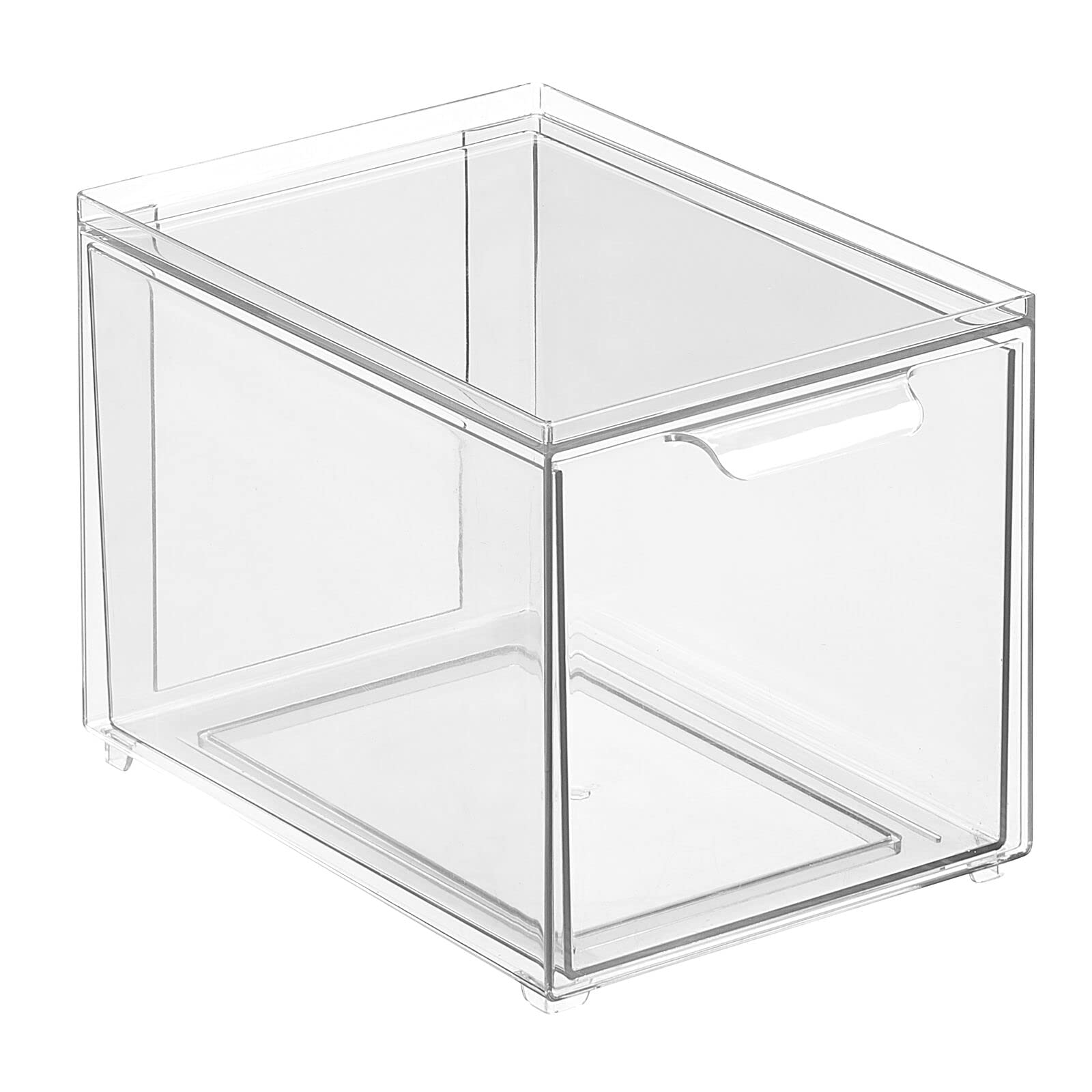 mDesign Plastic Closet Organizer Bin with Pull-Out Drawer - Slim Stackable Storage for Closet Organization - Perfect for Accessories, Bags, Totes & Small Linens - Lumiere Collection (Clear) - Ideal for Bedroom, Bathroom & Closet Storage Solutions