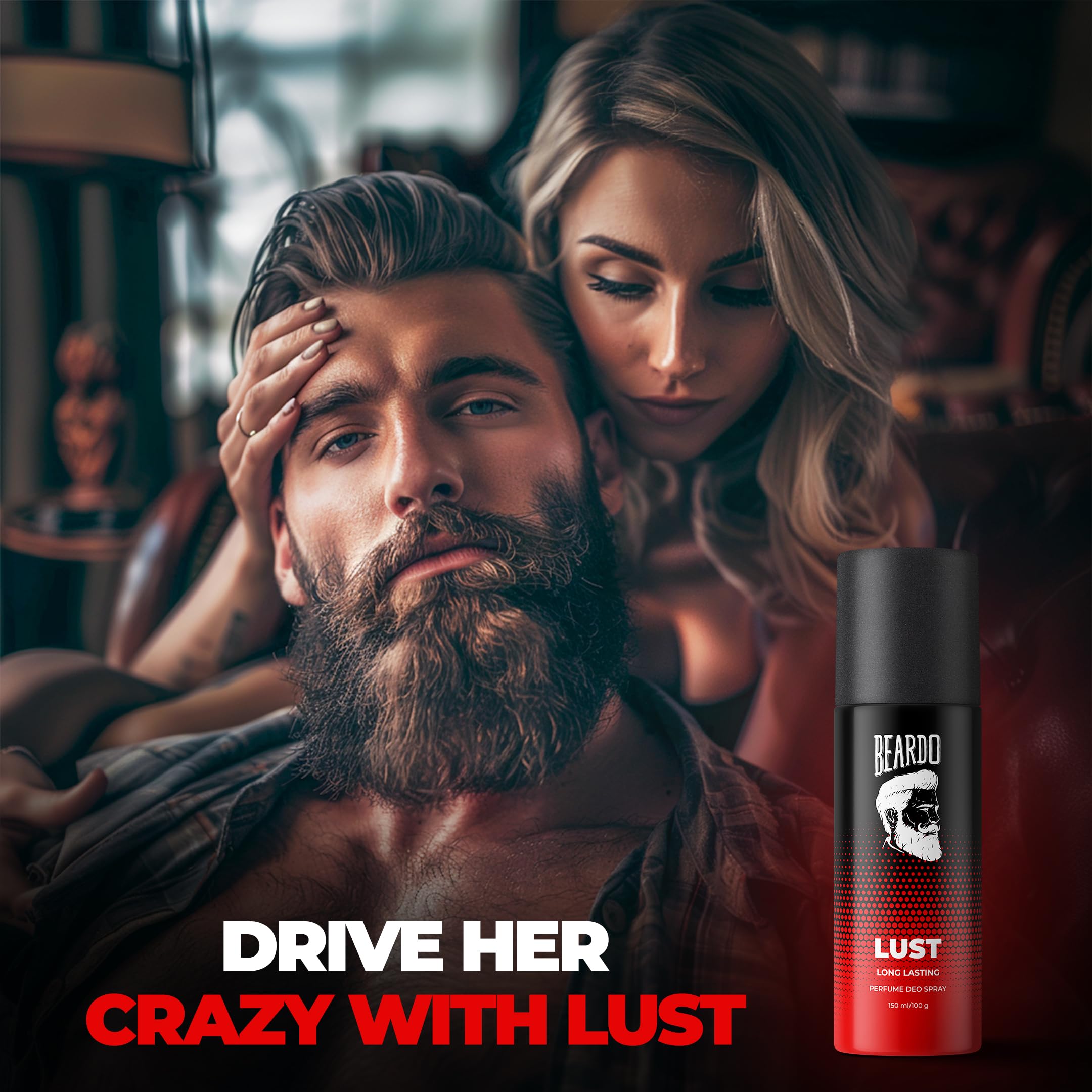 BEARDO Long Lasting Perfume Deodorant Spray for Men - Lust, 150ml | Aromatic Fougere Scent | Ideal Gift for Christmas, Birthday & Special Occasions | Perfect for Daily Use, Office & Date Nights