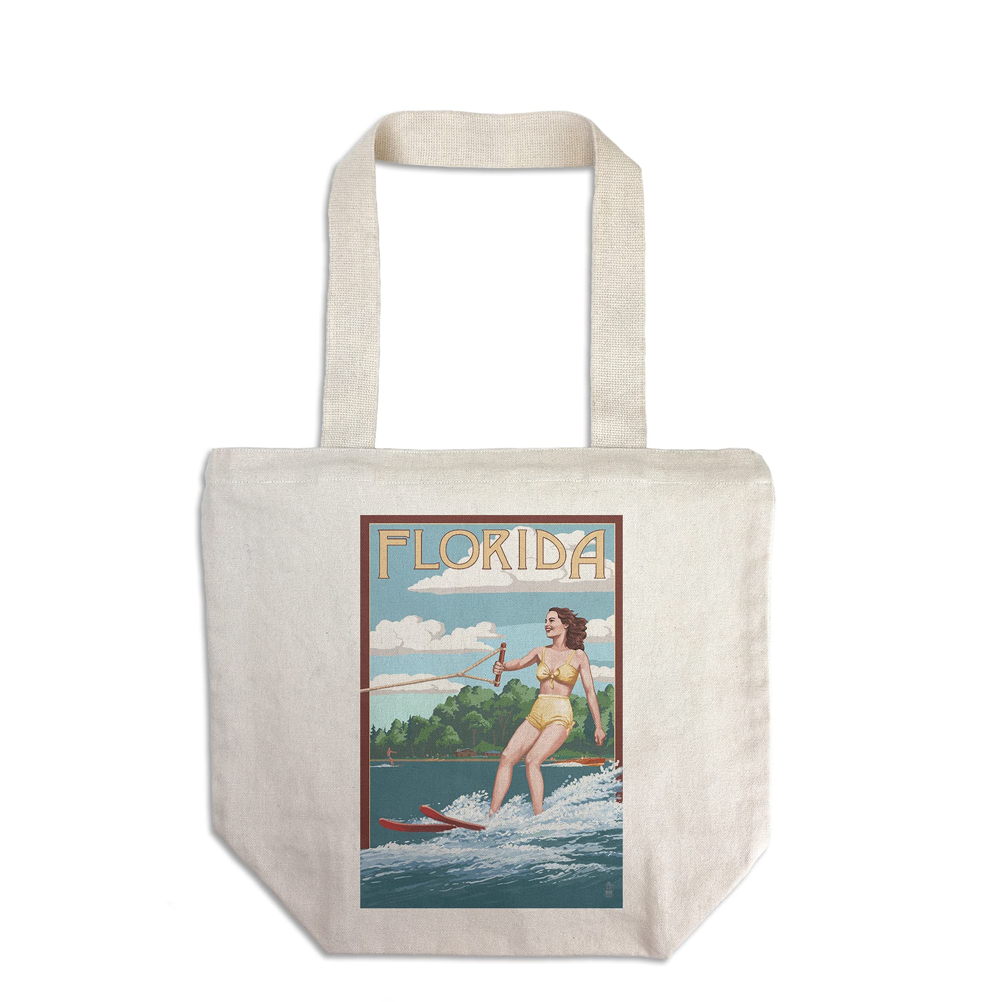 Florida Water Skier and Lake Canvas Tote Bag - 100% Cotton Reusable Shopping Bag for Beach, Groceries & Everyday Use