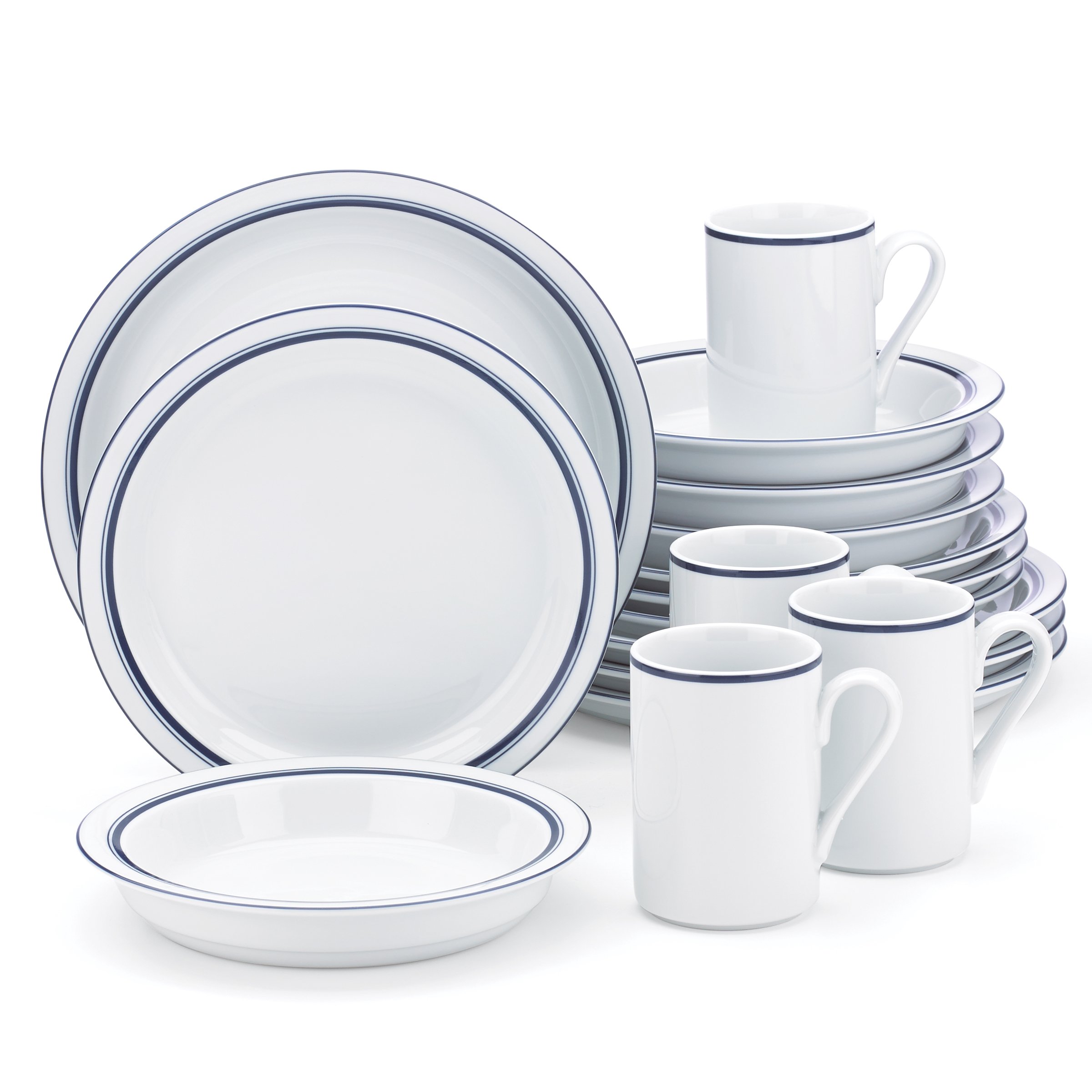 Dansk Bistro Christianshavn Blue 16-Piece Dinnerware Set - Elegant Porcelain Plates, Bowls & Mugs - Perfect for Family Dinners, Entertaining Guests & Restaurant-Style Dining
