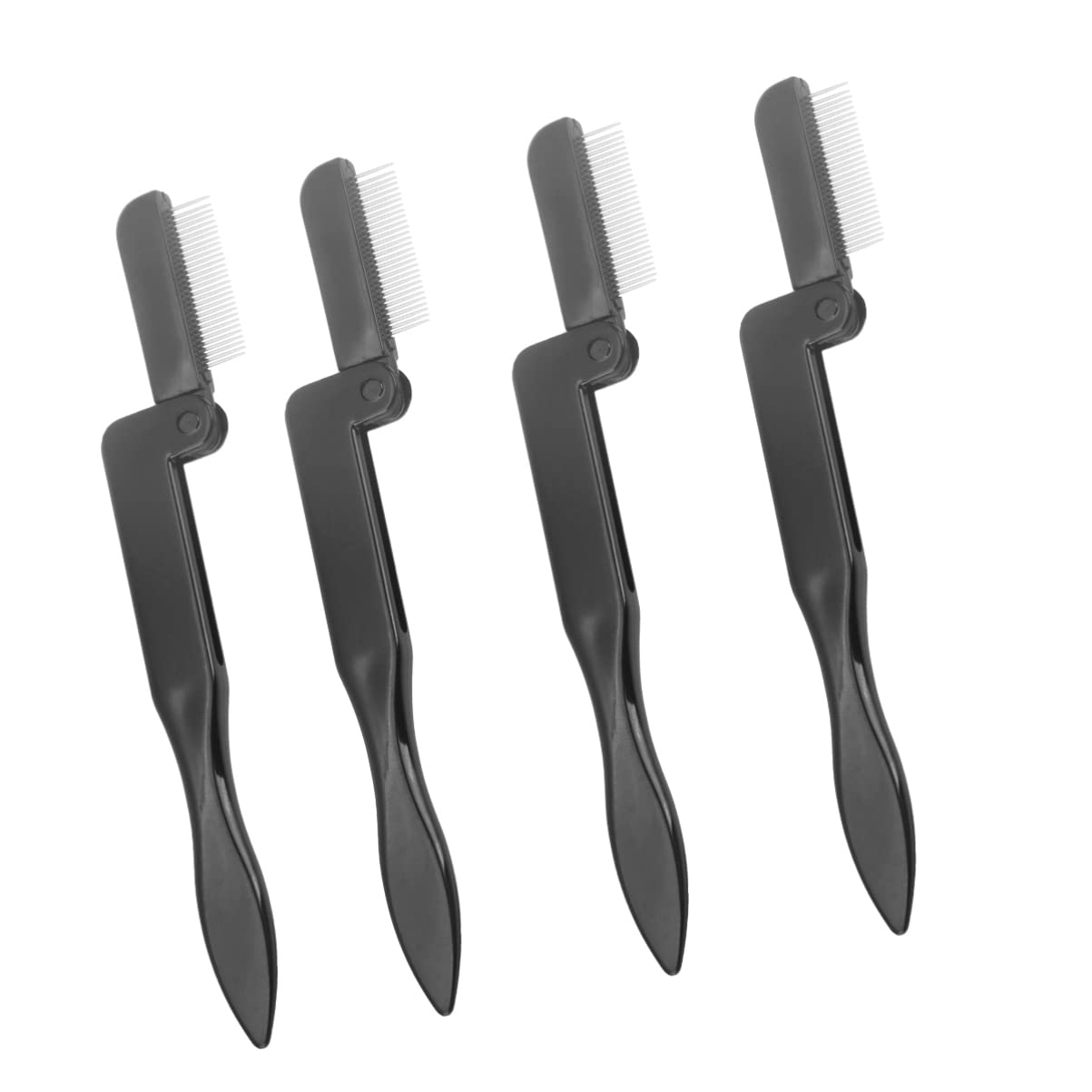 FOMIYES 4-Piece Stainless Steel Eyelash & Eyebrow Comb Set - Foldable Handle, Durable Metal Needle Applicator for Mascara & Brow Grooming - Perfect for Makeup Artists, Salon Professionals & Home Beauty Care