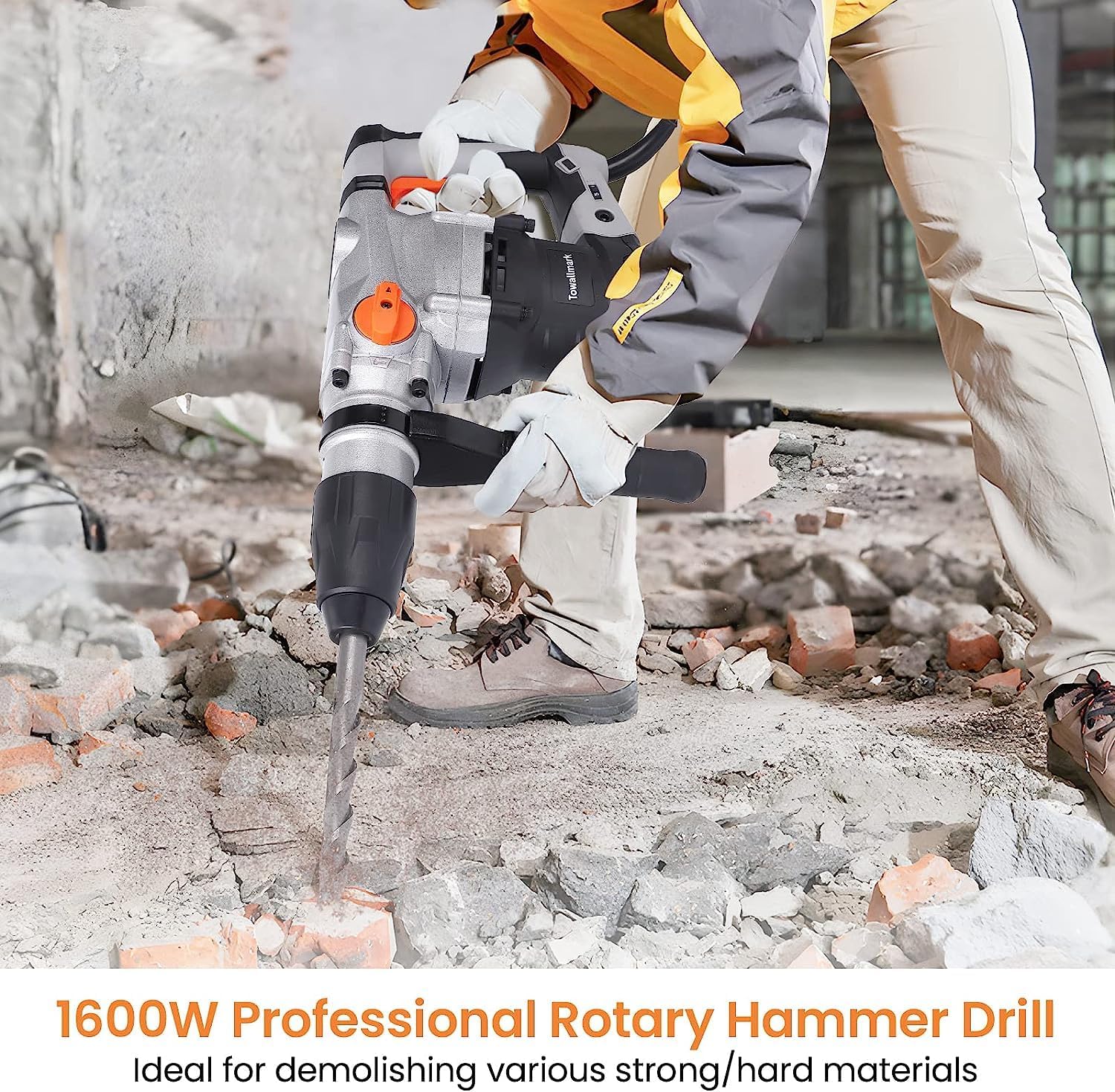 GARVEE 1600W SDS Max Demolition Jack Hammer Drill - 13 Amp Heavy Duty Electric Concrete Breaker with Point Chisel & Carrying Case - Ideal for Concrete Demolition, Pavement Breaking & Construction Projects
