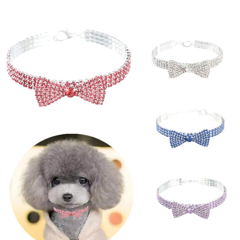 Luxury Diamond Pet Collar - Adjustable Crystal Bow Necklace for Small & Medium Dogs & Cats | Wedding, Party & Special Occasion Accessory