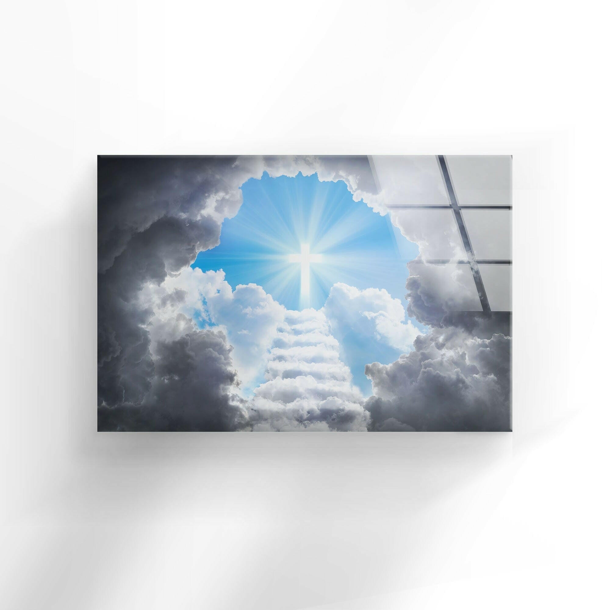 Stunning Cross of Light Shining Glass Wall Art - Elegant Religious Home Decor for Living Room, Bedroom & Church