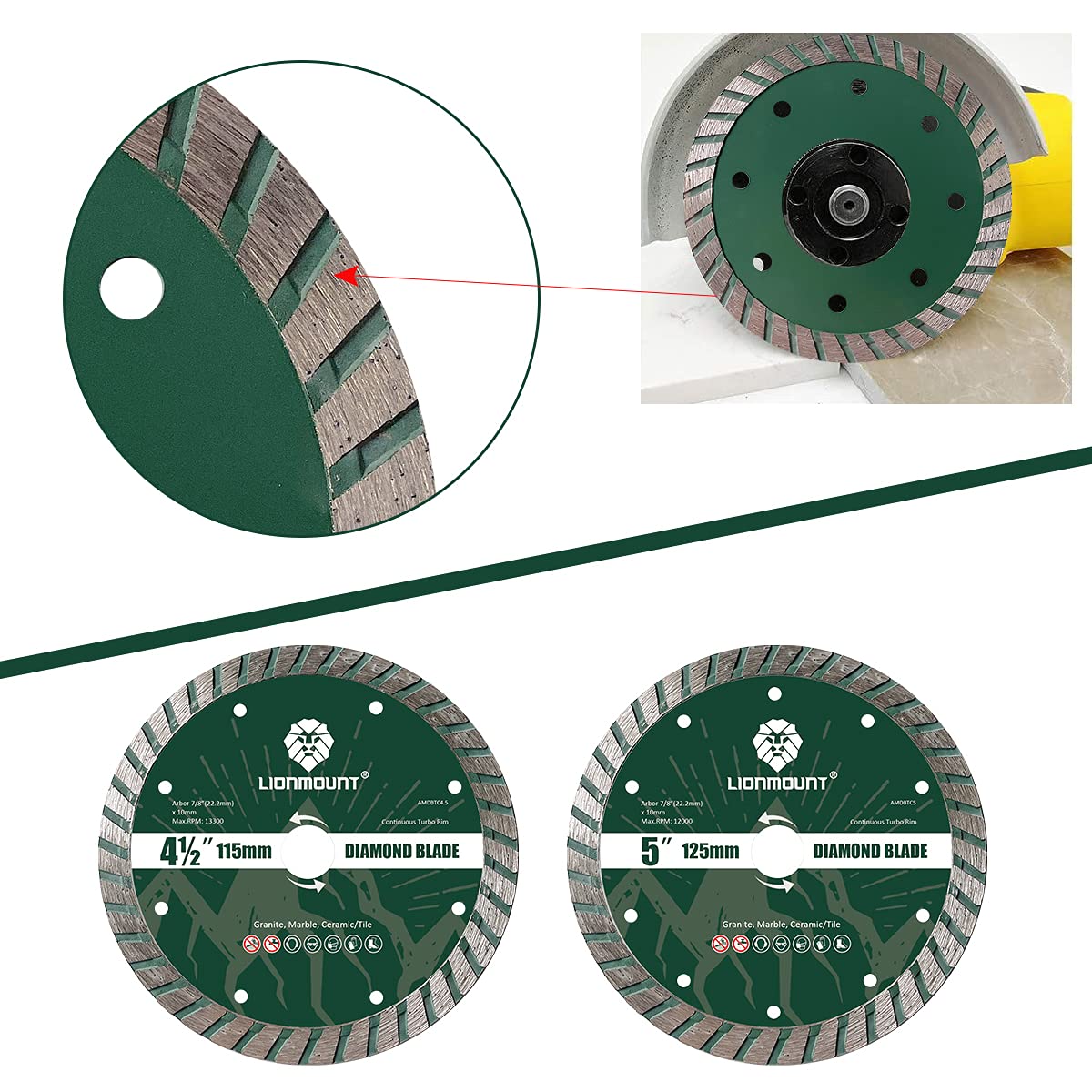 2PCS Ultra Thin 5-Inch Diamond Grinder Blades - Premium Porcelain Tile & Granite Cutting Discs for Wet/Dry Angle Grinders - Perfect for Bathroom Renovation, Kitchen Backsplash & Floor Tile Installation