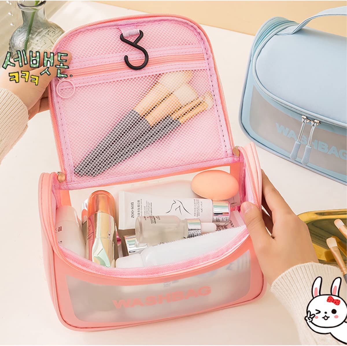 Shaktism Large Waterproof PVC Makeup Bag for Women - Multi-Functional Cosmetic Organizer with Hook, Travel Toiletry Case for Bath Accessories & Grooming Kit (Pink) | Perfect for Travel, Gym, College Dorm & Everyday Use