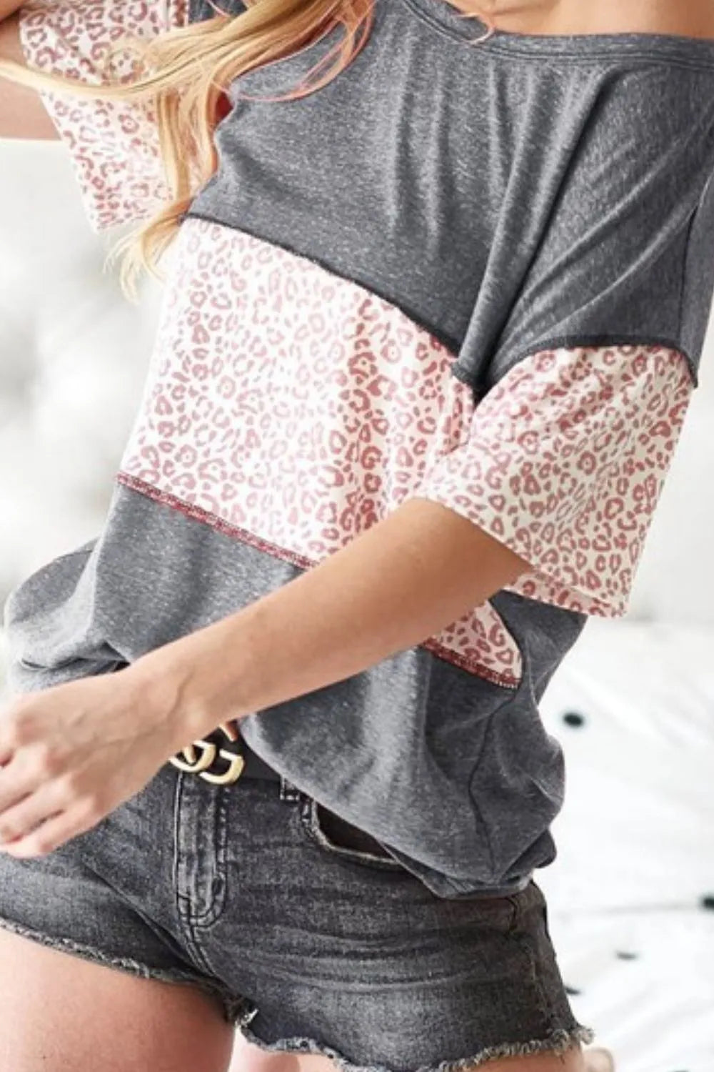 BiBi Triblend Knit Sweater with Leopard Block Out Stitching - Cozy Women's Pullover for Casual Wear & Fall Fashion