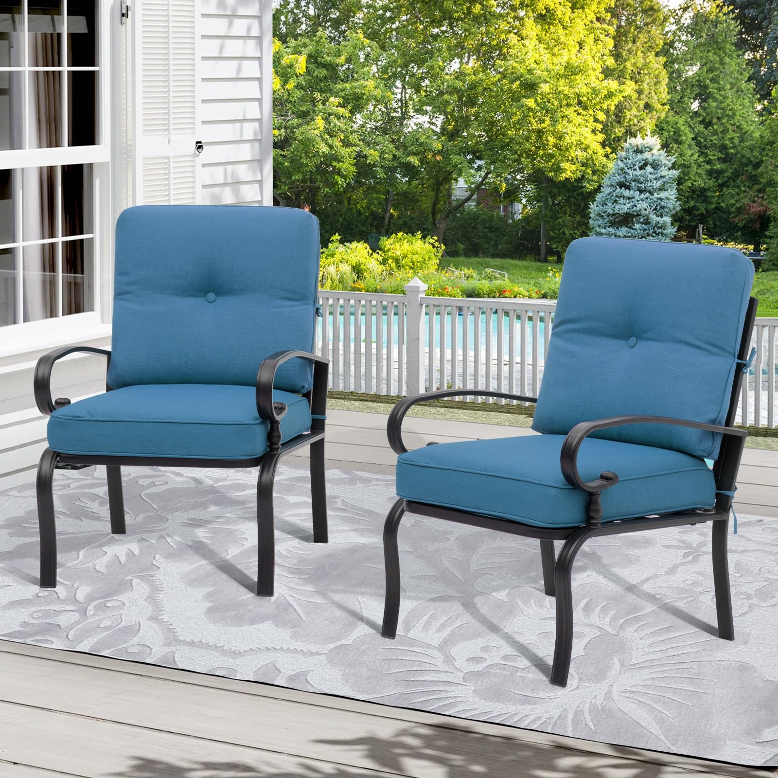 2-Piece Outdoor Patio Bistro Chair Set - All-Weather Metal Garden Dining Furniture in Peacock Blue - Perfect for Backyard, Balcony, and Poolside Relaxation