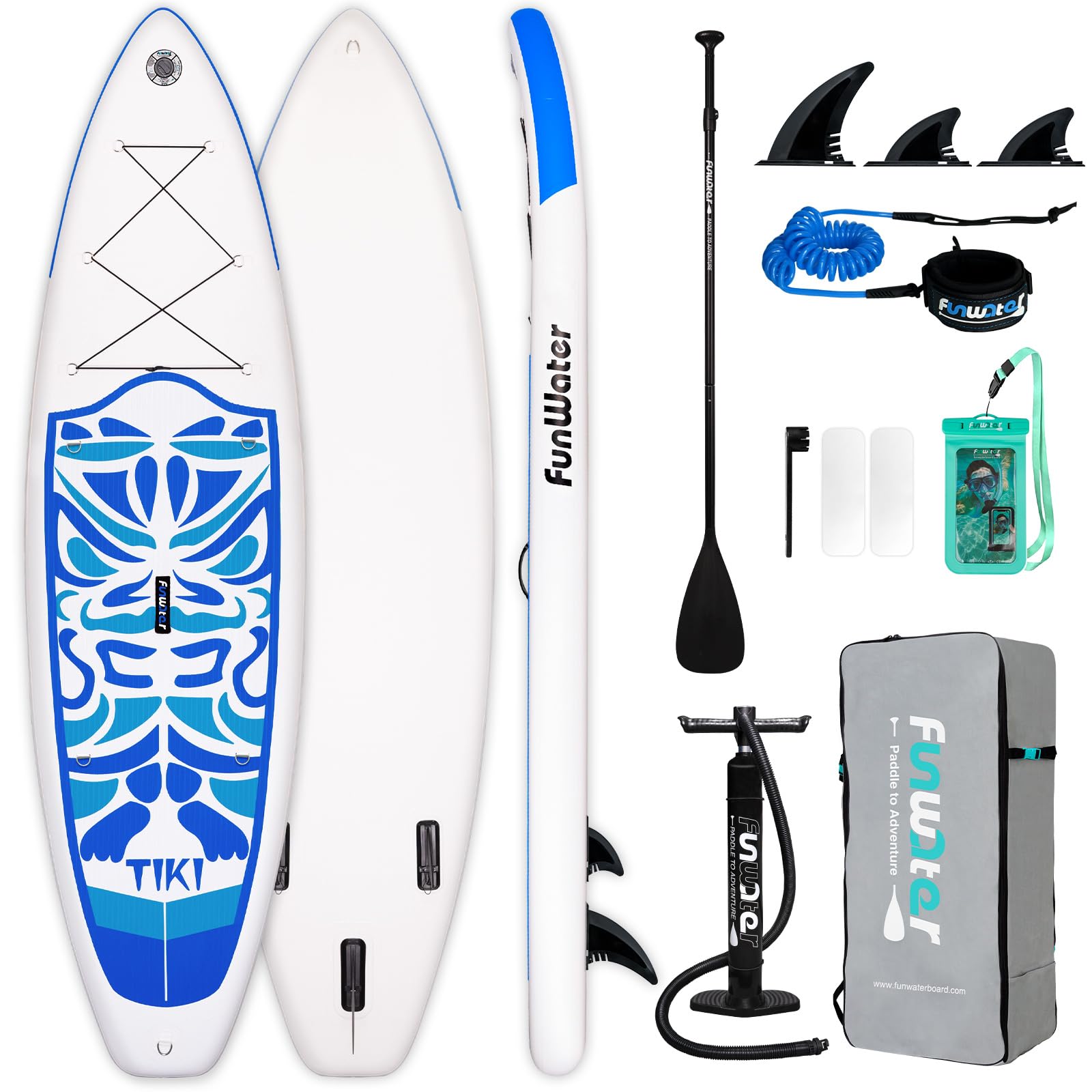 Inflatable Stand Up Paddle Board (SUP) for Adults - Premium SUP Surf Board with Hand Pump, Paddle & 3 Fins - Lightweight & Stable for Ocean, Lake, Yoga & Fitness