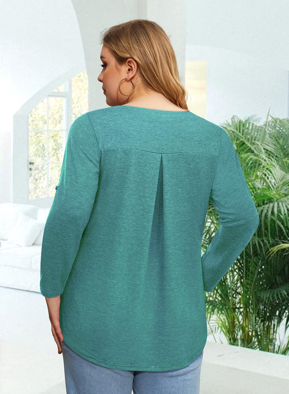 Plus Size Women's 3/4 Sleeve V-Neck Tunic Blouse - Siddhe Spring Summer 2025 Casual Tops for Work, Office & Everyday Wear