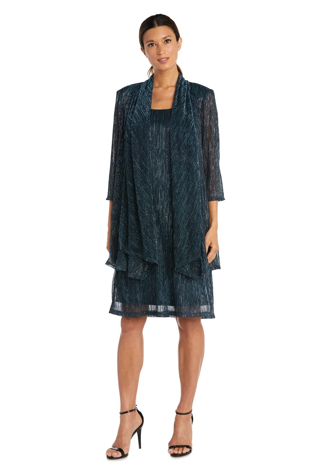 RM Richards Women's 2 Piece Metallic Knit Jacket Dress Set - Elegant Office Wear & Evening Outfit for Fall/Winter Fashion