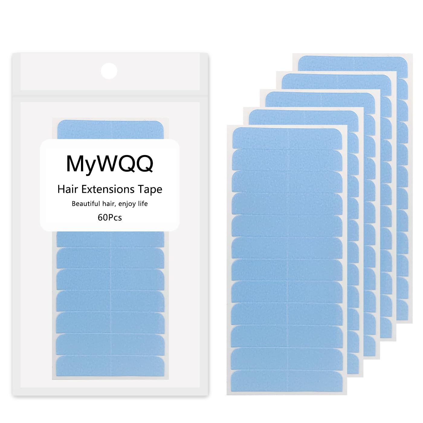 Premium Double-Sided Invisible Hair Extension Tape - No Residue Professional Adhesive for Human Hair Extensions (60 Pieces, Blue) | Secure & Comfortable All-Day Wear for Parties, Weddings & Daily Styling