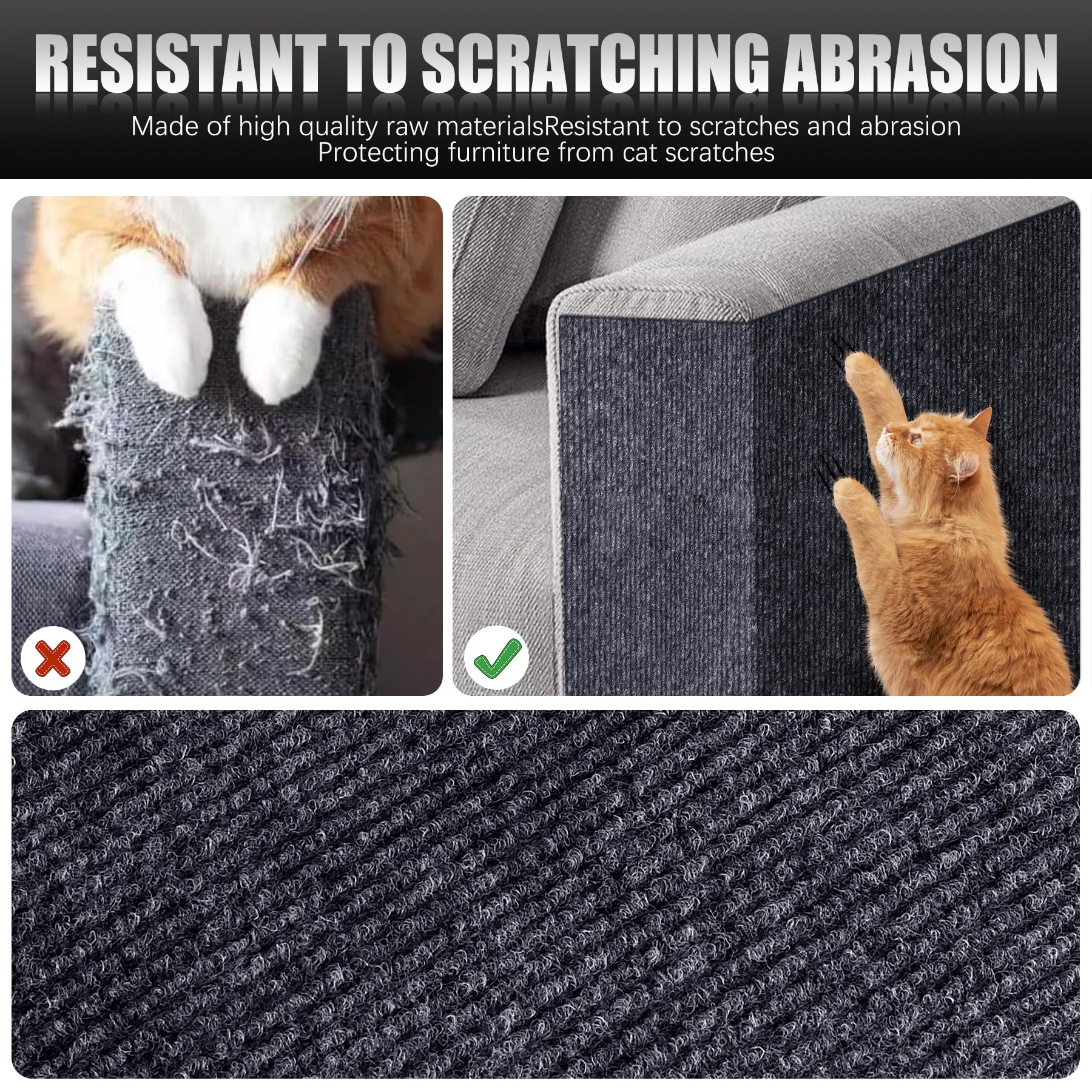 Self-Adhesive Cat Scratch Protector for Furniture - Durable Couch Protector from Cat Claws, DIY Climbing Cat Scratcher Carpet - Perfect for Sofas, Chairs & Pet Furniture Protection