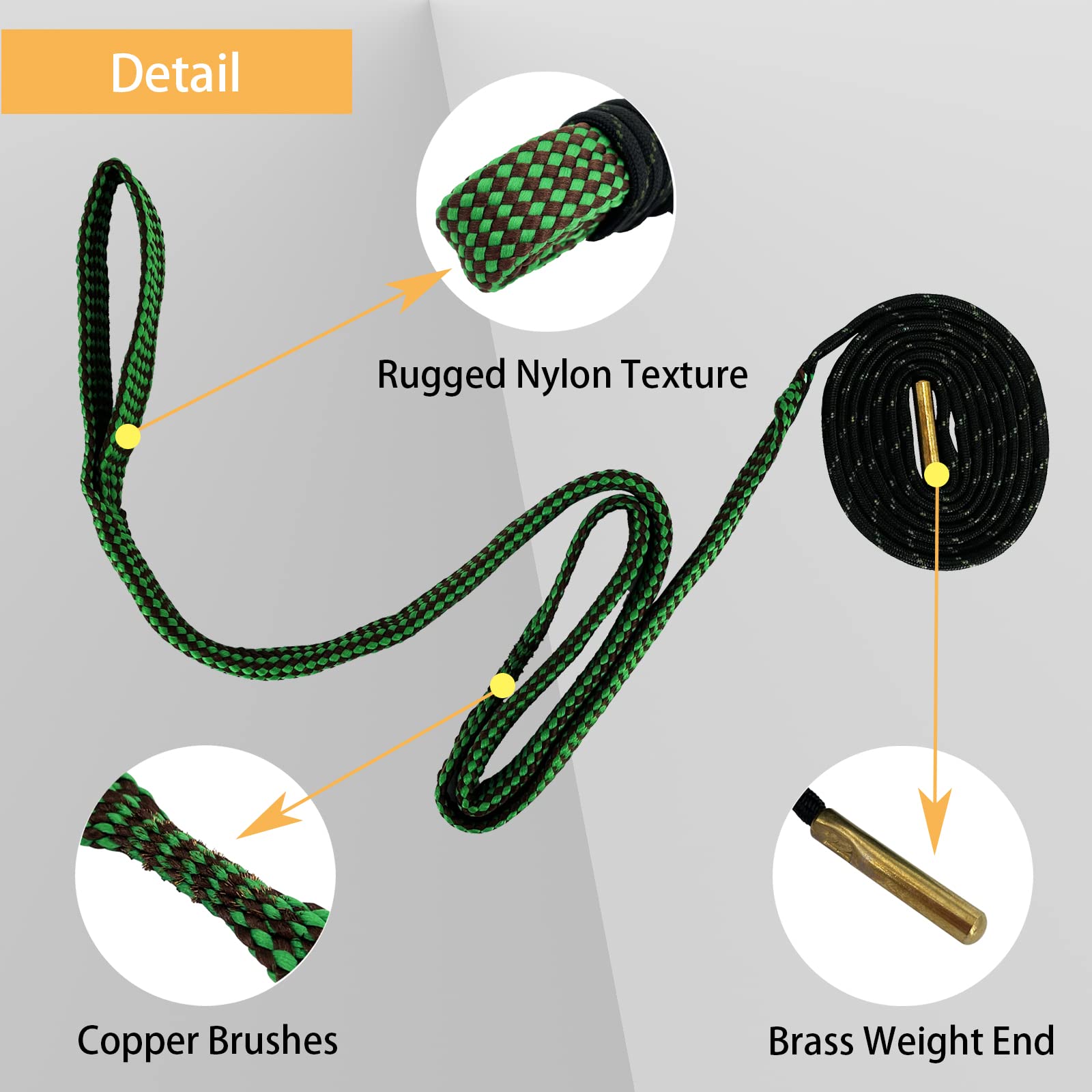 2 Pack Gun Cleaning Snake Rope - Rifle Bore Brush for Pistol, Handgun, Shotgun - Fits .22, .223, 5.56mm, .380, 9mm, 12GA, .308, .357, .44, .45 Caliber - Perfect for Range Maintenance & Firearm Care