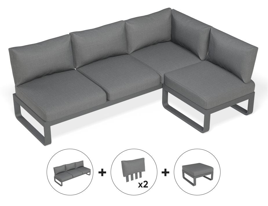 Fino 3-Seater Outdoor Modular Sofa with Backrest & Ottoman - Waterproof Patio Furniture for Garden, Poolside, and Backyard Relaxation