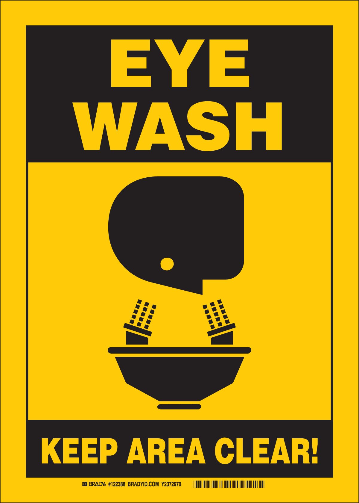 Brady 122564 Emergency Eye Wash Station Sign - ANSI Compliant Safety Signage for Laboratories, Factories & Workplaces