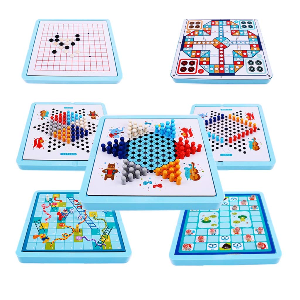 BIAOYU 7-in-1 Multifunctional Board Game Set - Ludo, Gobang, Snakes and Ladders, Chinese Checkers & More | Family Board Games for Adults & Kids | Perfect for Family Game Nights, Parties & Indoor Activities