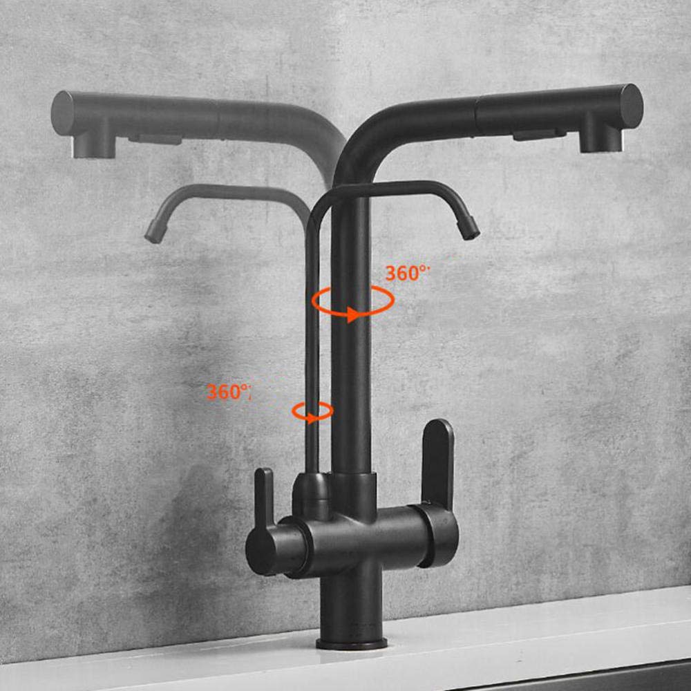 3 in 1 Black Pull-Out Kitchen Faucet with Water Filter - Hot & Cold Pure Water, 2 Spray Modes, 360° Rotation - Perfect for Modern Kitchens, Dishwashing & Food Prep