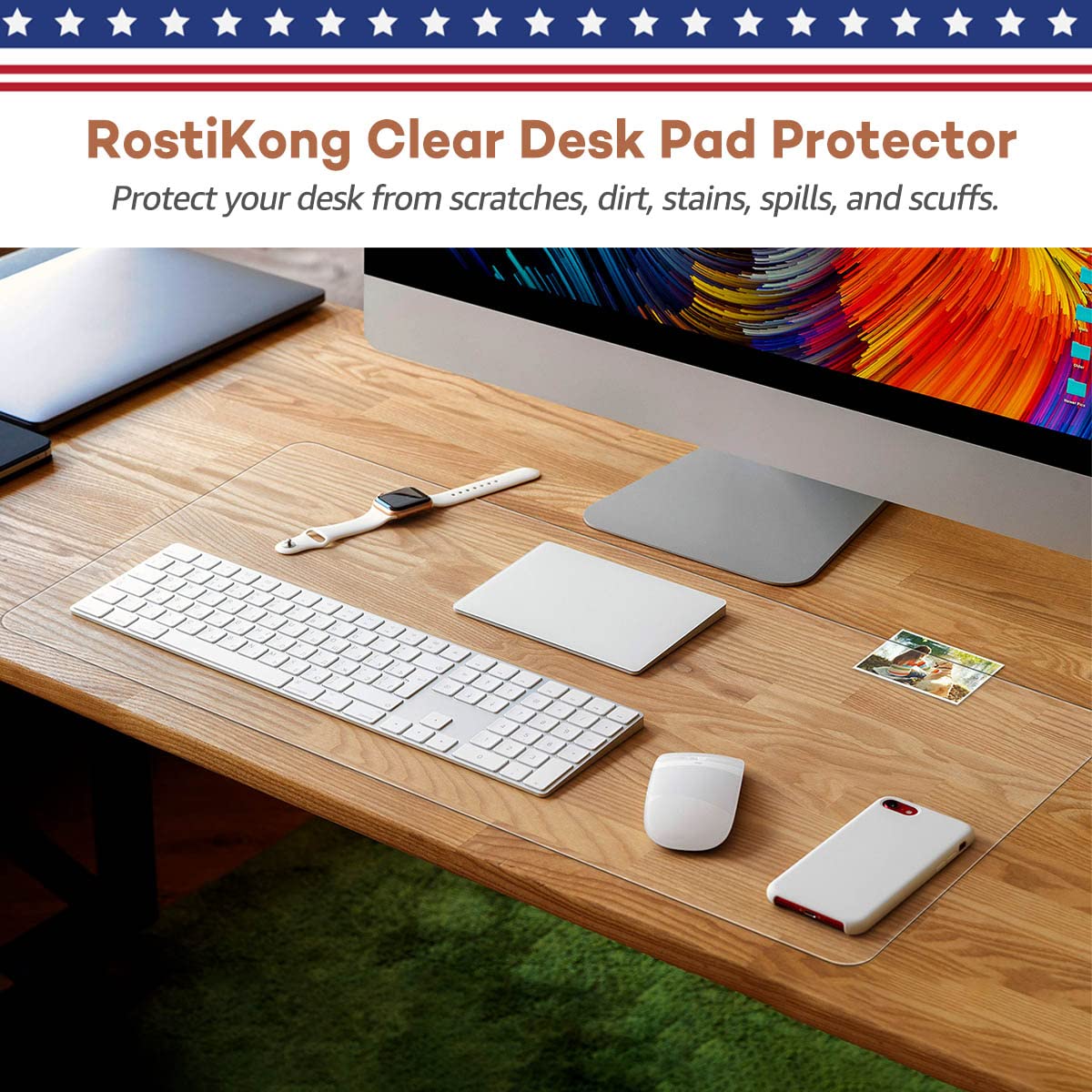 RostiKong 24'' x 60'' Large Clear PVC Desk Mat - Waterproof Transparent Table Protector with Round Edges, Easy Clean Vinyl Writing Surface for Office & Home | Perfect for Computer Workstations, Crafting & Dining Tables