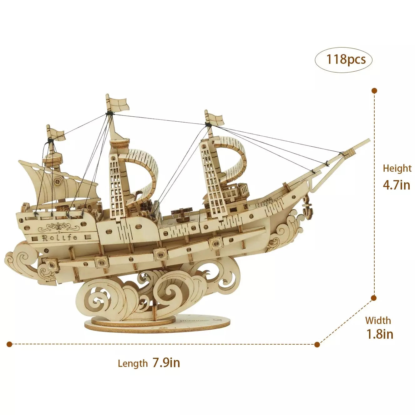 3D Wooden Puzzle Sailing Ship Model Kit - DIY Boat Building Toy for Adults & Kids - Perfect for Home Decor, Gifts & Educational STEM Activities