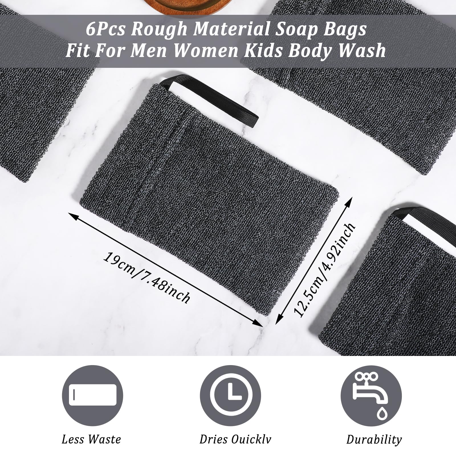 6Pcs Mesh Soap Bags for Soap Bars - Exfoliating Loofah Pouch & Soap Saver Bag for Shower, Foaming Soap Holder for Women & Men - Perfect for Travel, Gym & Eco-Friendly Bathing (Gray)