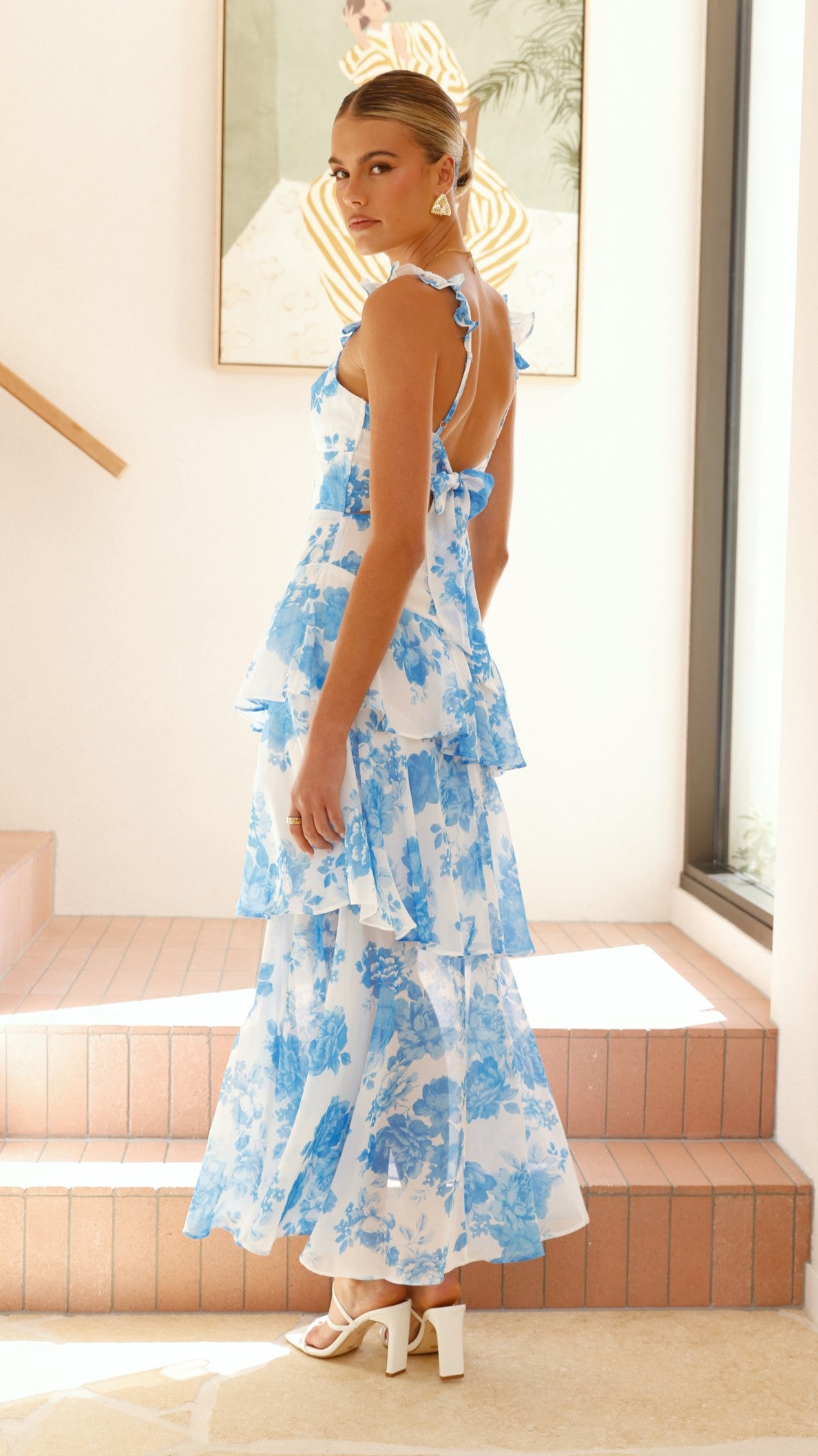 Achelle Women's Maxi Dress - Blue Floral Print Long Summer Dress for Beach, Vacation & Casual Wear