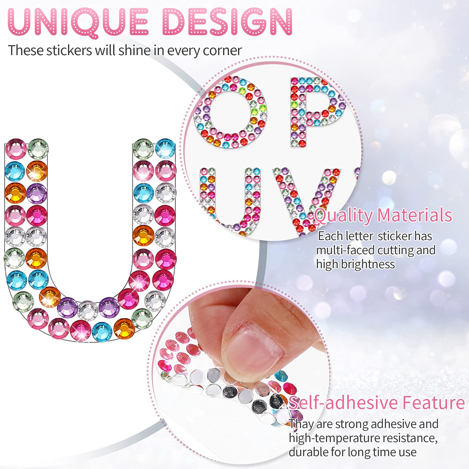 88 Pieces Rhinestone Alphabet Glitter Letter Stickers - Shiny Self-Adhesive Number & Letter Stickers for DIY Crafts, Scrapbooking, Cards, Nail Art (Rainbow Color)