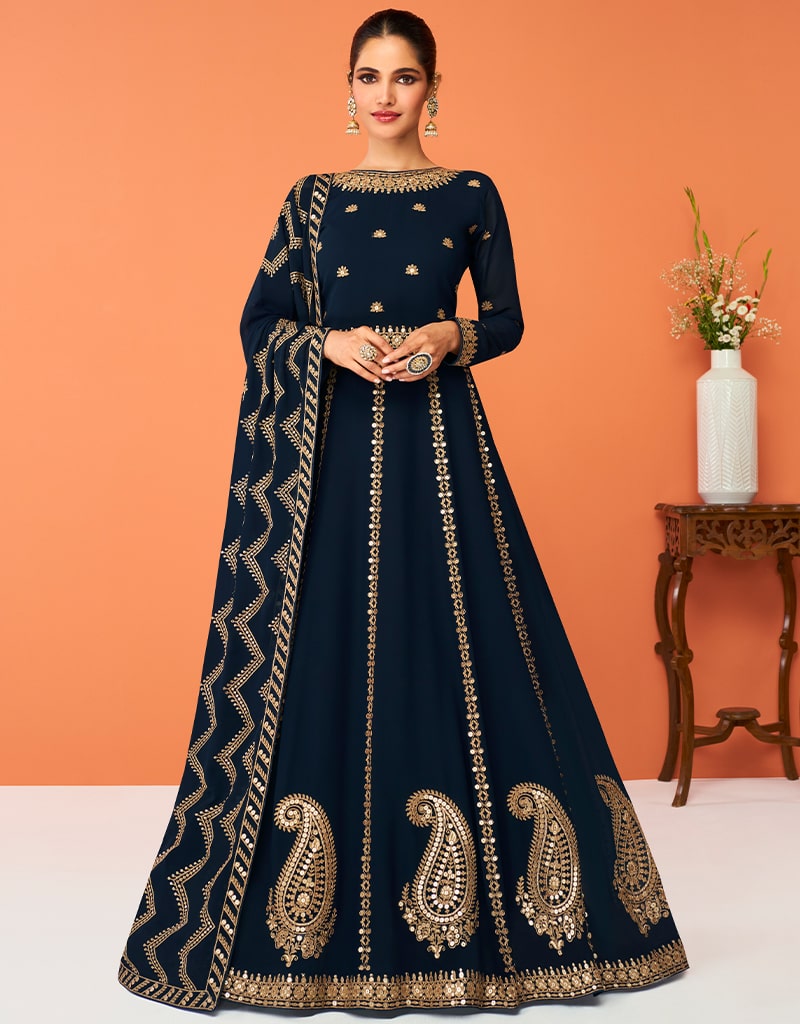 Elegant Black Anarkali Semi Stitched Suits for Women - Traditional Indian Ethnic Wear for Weddings, Parties & Festive Occasions