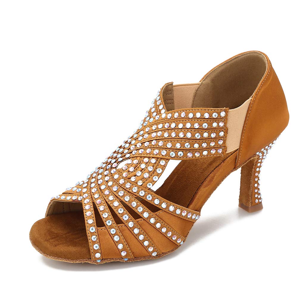 Women's Rhinestone Ballroom Latin Salsa Bachata Dance Shoes for Performance, Practice, and Social Dancing