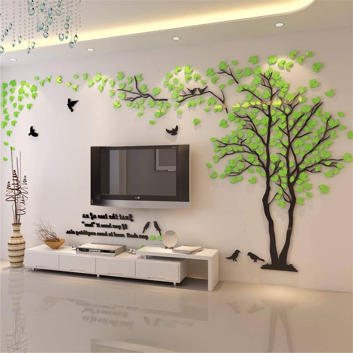 3D Tree Wall Stickers - DIY Tree and Birds Wall Decals for Living Room, Bedroom & TV Background - Large 158x79in Green Wall Mural Decor - Perfect for Family Homes, Couples Rooms & Nursery Decorations