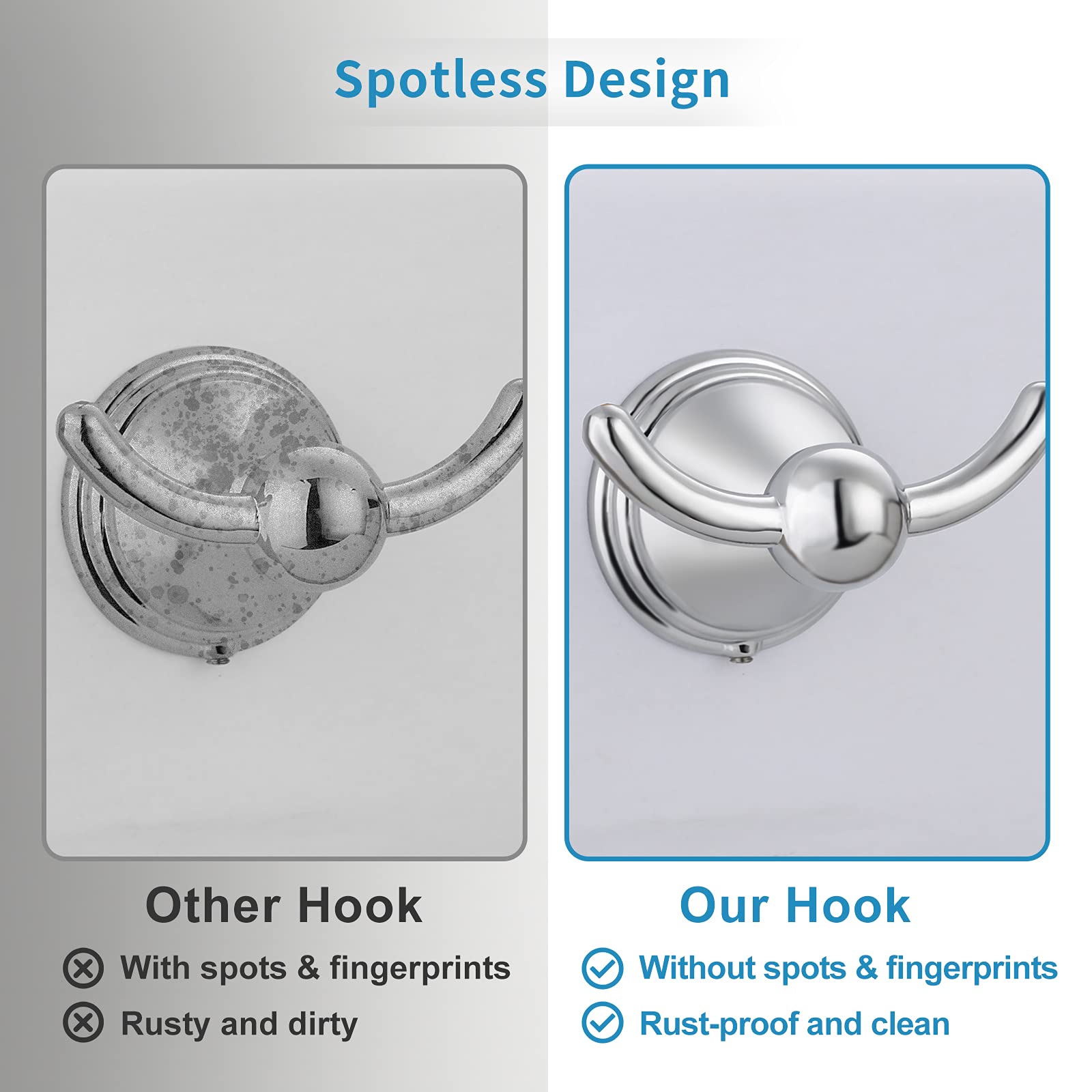 Polished Chrome Bathroom Towel Hooks - 2 Pack Wall Mounted Robe & Towel Hangers for Shower, Spa, and Home Decor - Durable Traditional Style Hooks for Hanging Bath Towels, Robes, and Accessories
