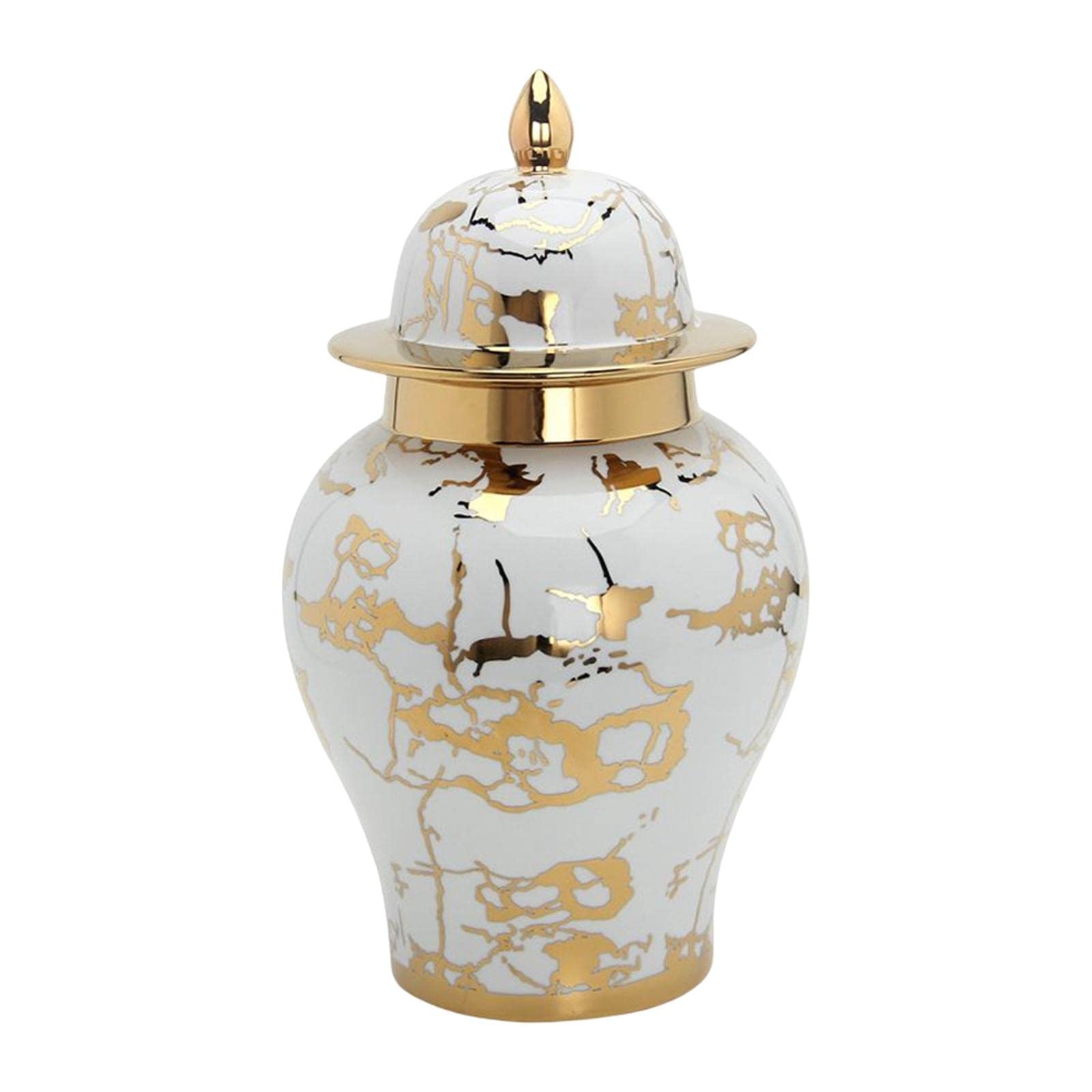 Porcelain Ceramic Ginger Jar - Decorative Storage Jar, Temple Jar for Flowers, Plants & Home Decor - Gold Grain Design (7x7x13in) - Perfect for Countertop Display, Wedding Centerpieces & Party Decorations