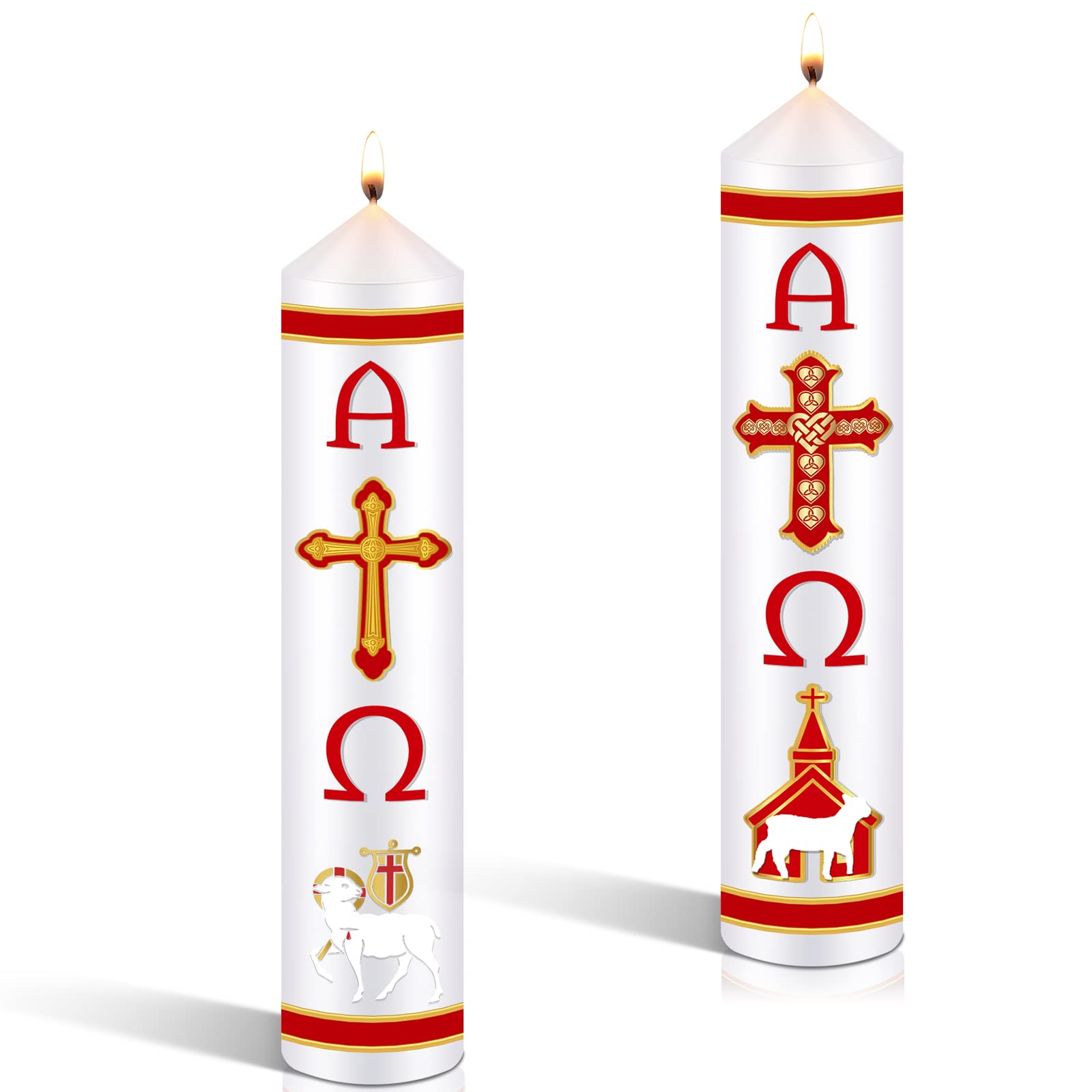 Yexiya 2 Pack Catholic Religious Easter Candles - Paschal Candle with Alpha Cross for Baptism, Prayer & Easter Decorations | Perfect for Church Services, Home Altars & Holiday Celebrations