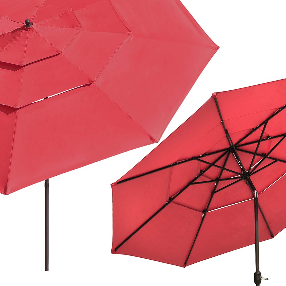 11 ft Tilt Market Umbrella with 3-Tier Design & 8 Sturdy Ribs - Heavy Duty Outdoor Patio Umbrella for Restaurants, Poolside, and Backyard Relaxation
