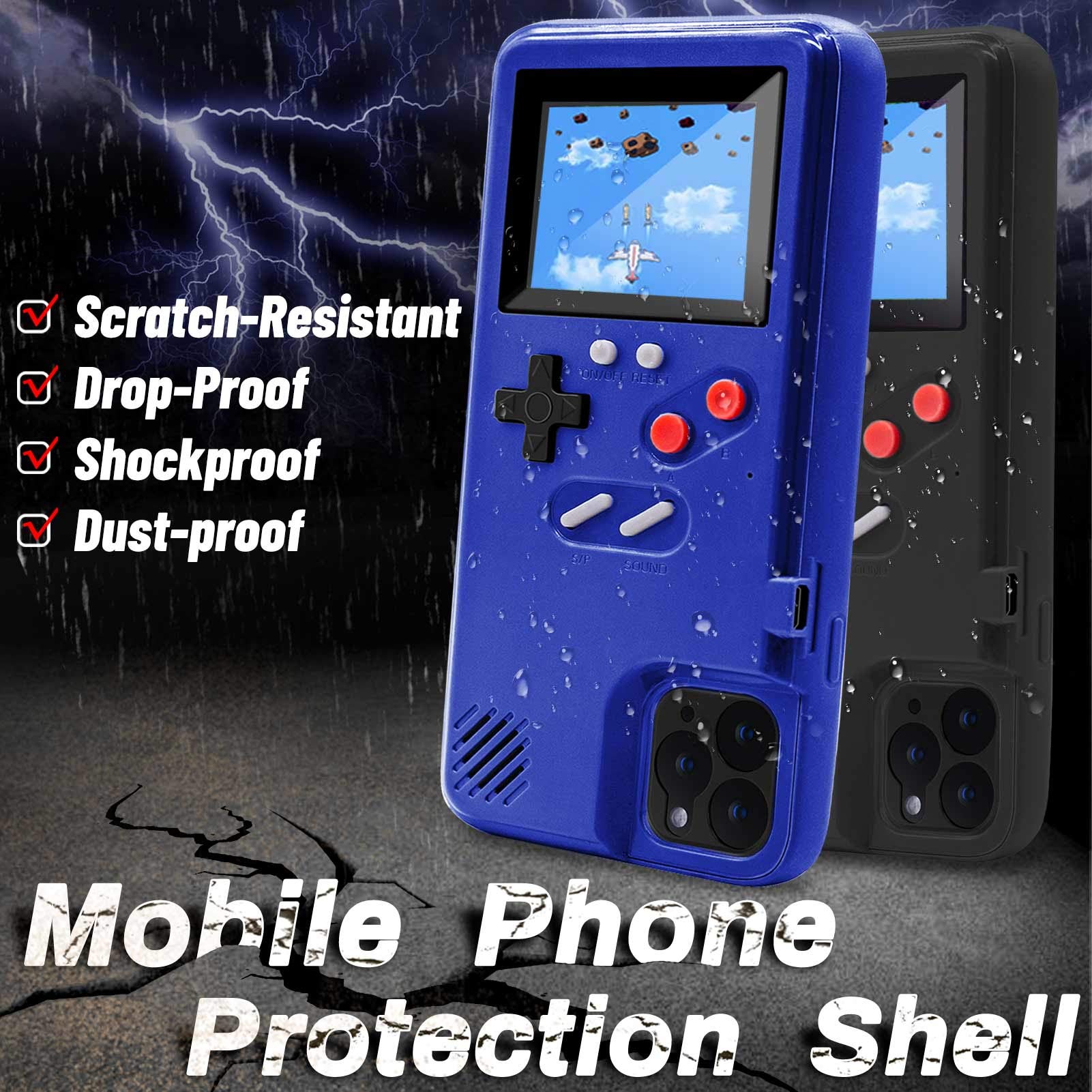Retro Game Case for iPhone 12/12 Pro - 36 Built-in Classic Games, Color Display & Built-in Battery - Protective Gaming Case for iPhone (Blue) - Perfect for Travel, Commuting & Nostalgic Gaming Fun