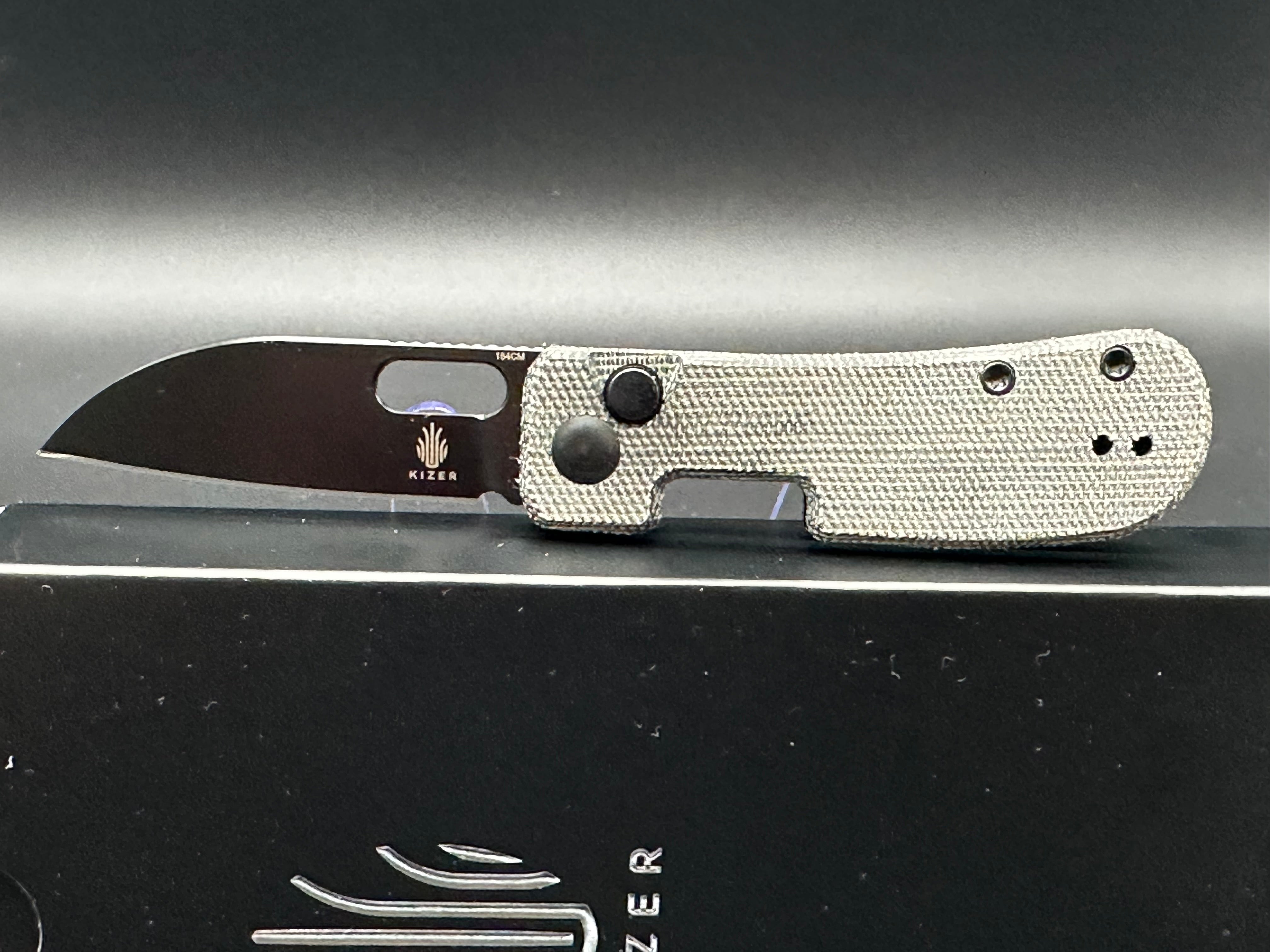 KIZER BANISH Folding Pocket Knife - 154CM Stainless Steel Blade, Button Lock, Micarta Handle - EDC, Camping, Outdoor Survival Gear