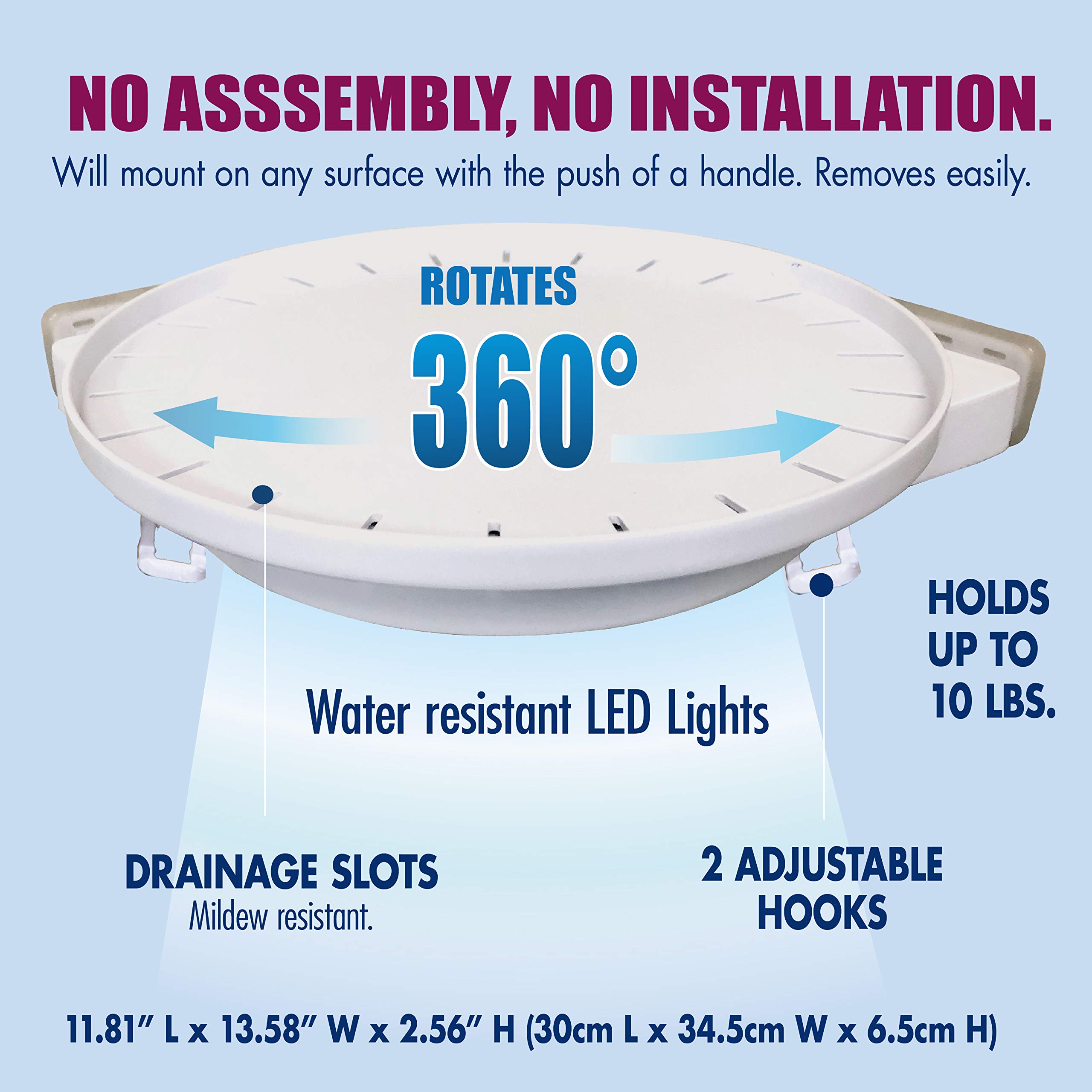 Rotating Wall-Mounted Storage Organizer with Waterproof LED Lights - No Assembly Corner Shelf for Shower, Kitchen & Bathroom - 11