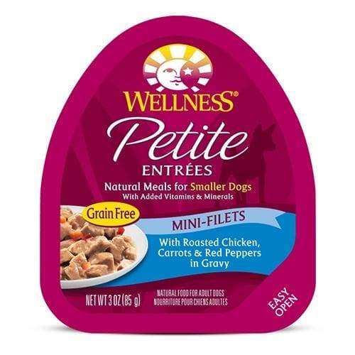 Wellness Small Breed Petite Entrees Roasted Chicken, Carrot & Red Peppers in Gravy Mini Filets Wet Dog Food 3oz - Grain-Free, High-Protein Meal for Toy & Miniature Dogs - Perfect for Travel, Training & Senior Dogs with Sensitive Stomachs