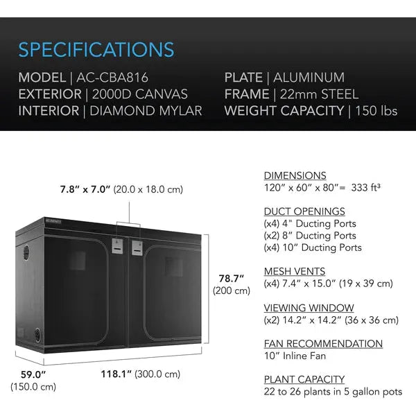 AC Infinity 5x10 Grow Tent with Ventilation Kit - Complete Indoor Hydroponic System for Plants, Herbs & Vegetables | Perfect for Home Growers & Commercial Cultivation