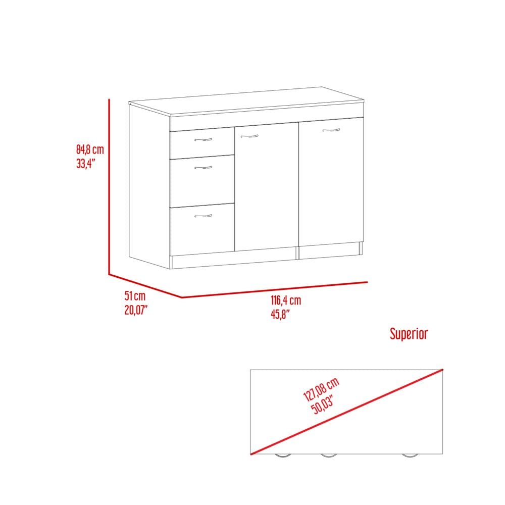 Joliet 36-Inch White & Dark Walnut Kitchen Base Cabinet with 3 Drawers & 4 Adjustable Shelves - Sturdy Storage Cabinet for Pantry, Laundry Room or Bathroom Organization